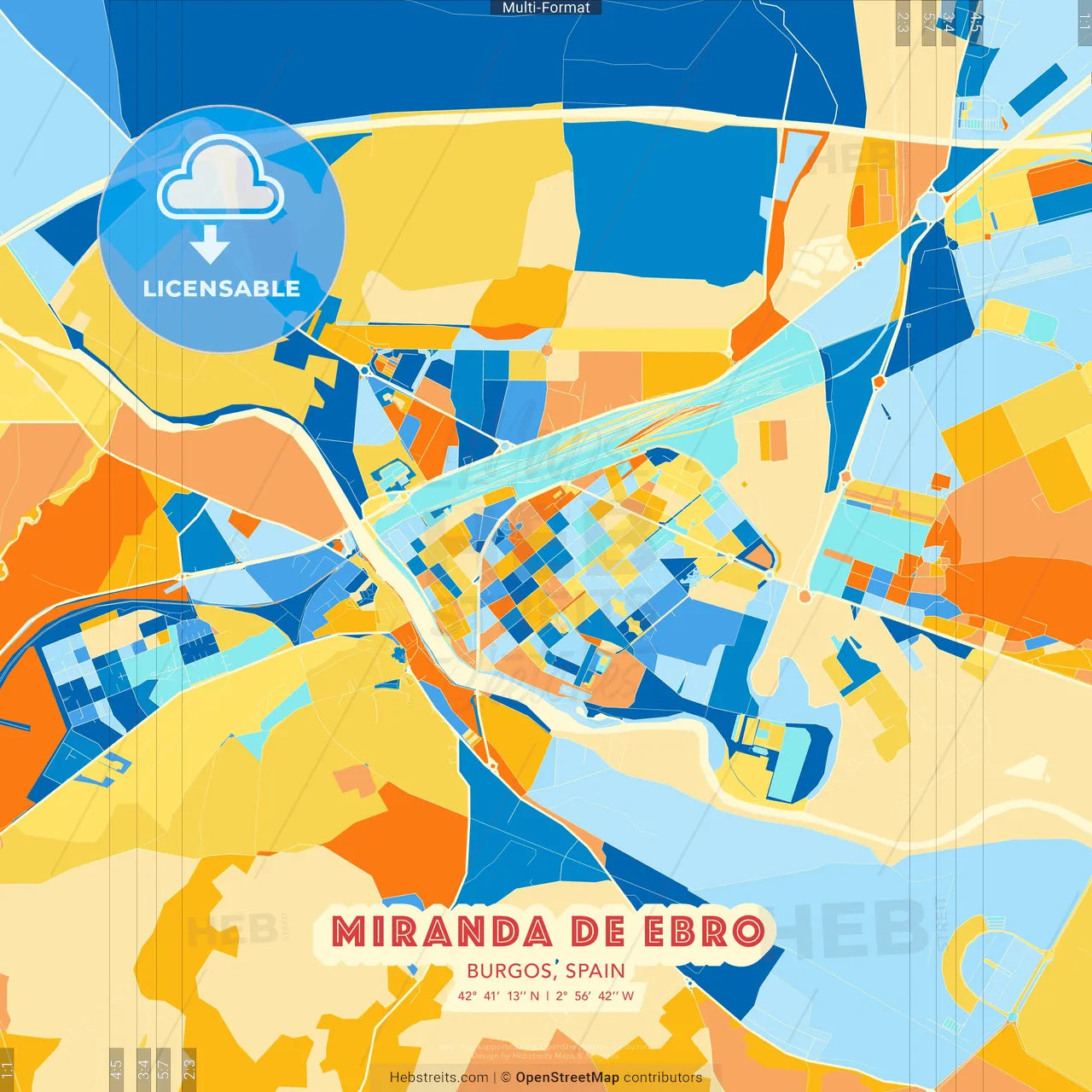 Miranda de Ebro, Burgos, Spain blue and orange vector art map template
