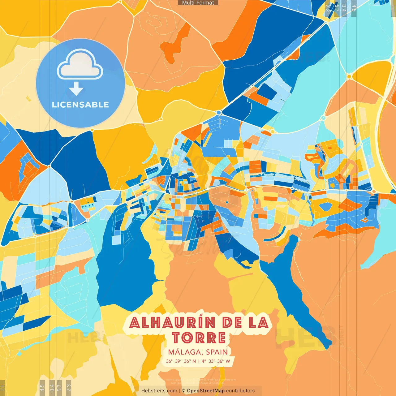 Alhaurín de la Torre, Málaga, Spain blue and orange vector art map template