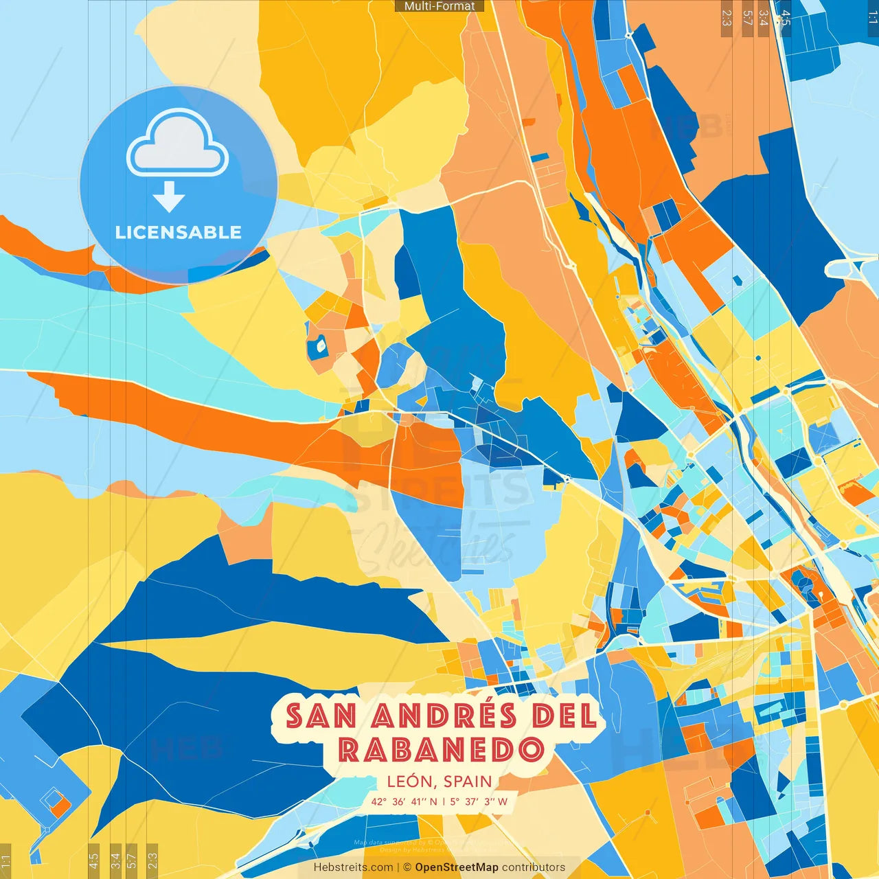 San Andrés del Rabanedo, León, Spain blue and orange vector art map template