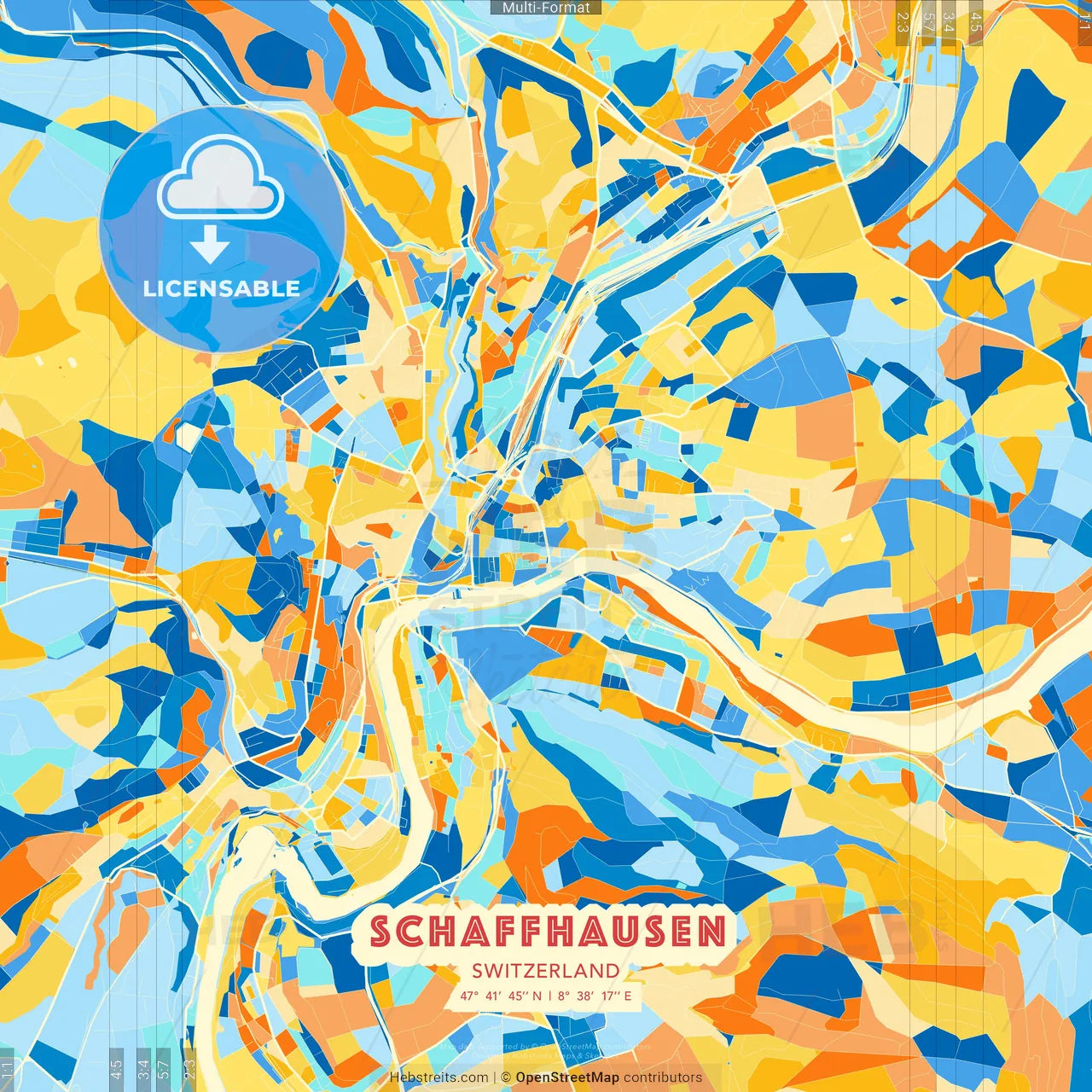 Schaffhausen, Switzerland blue and orange vector art map template