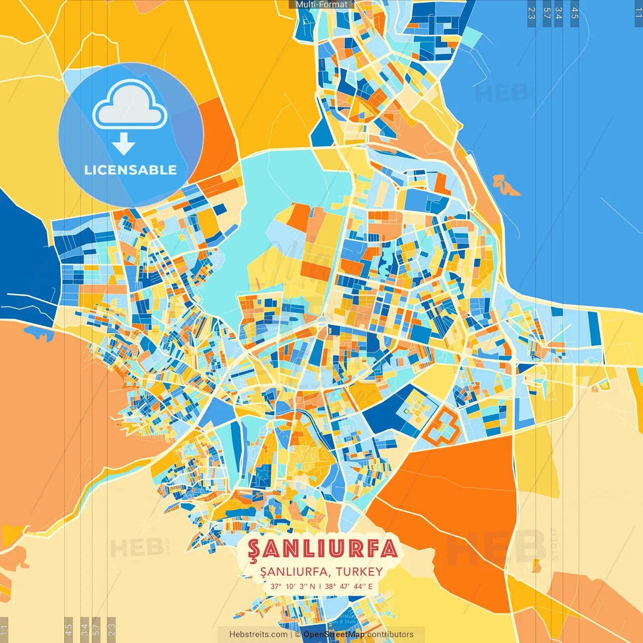 Şanlıurfa, Şanlıurfa, Turkey blue and orange vector art map template