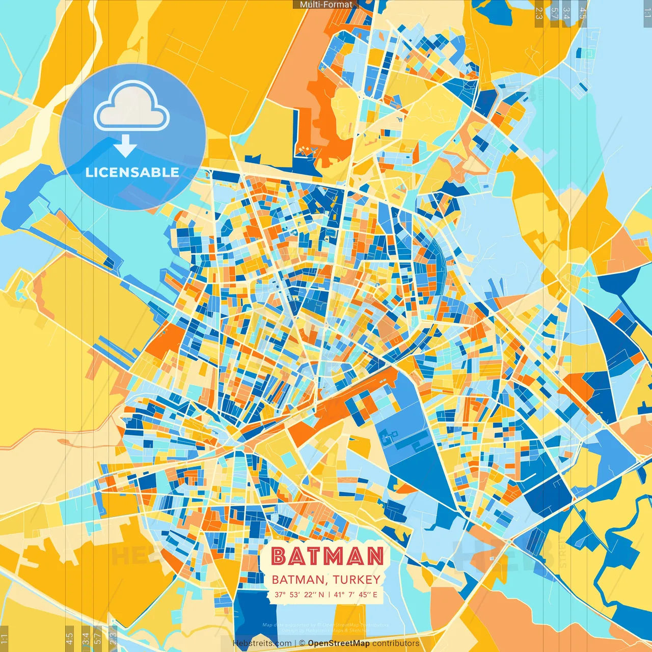 Batman, Batman, Turkey blue and orange vector art map template