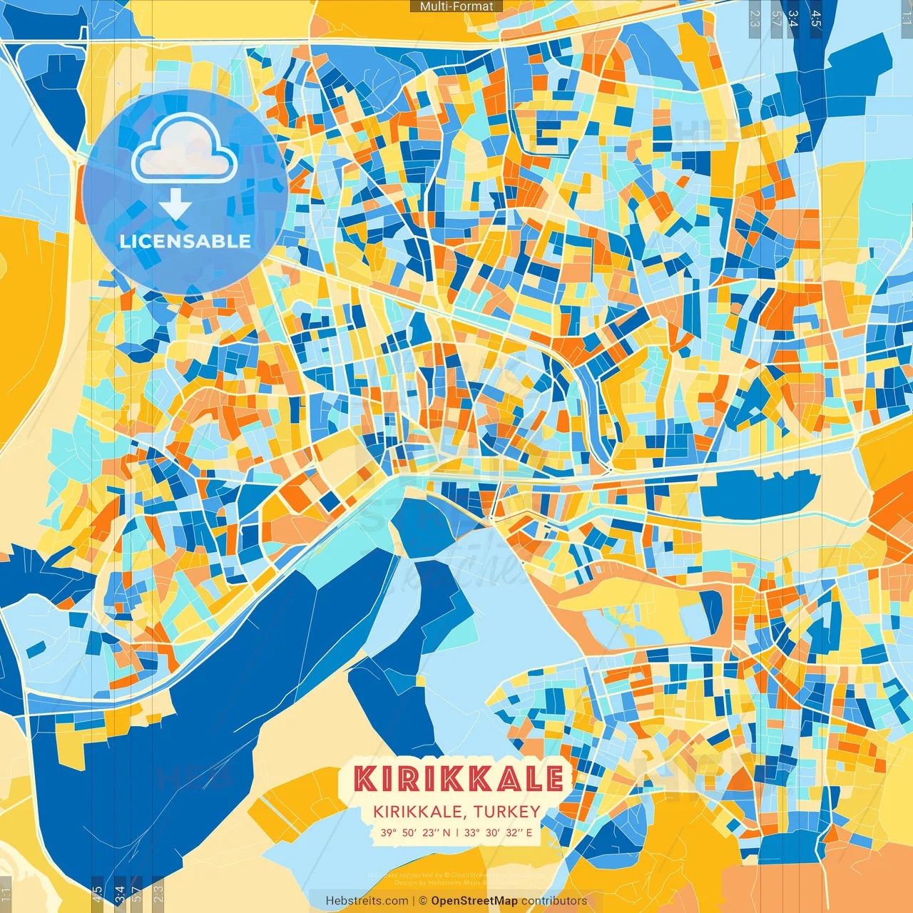 Kırıkkale, Kırıkkale, Turkey blue and orange vector art map template