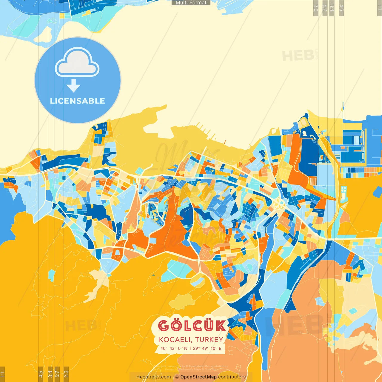Gölcük, Kocaeli, Turkey blue and orange vector art map template
