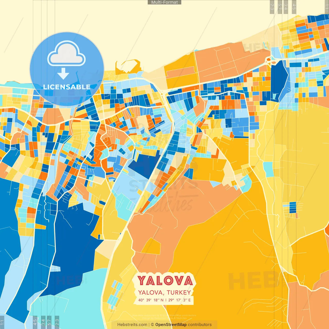 Yalova, Yalova, Turkey blue and orange vector art map template