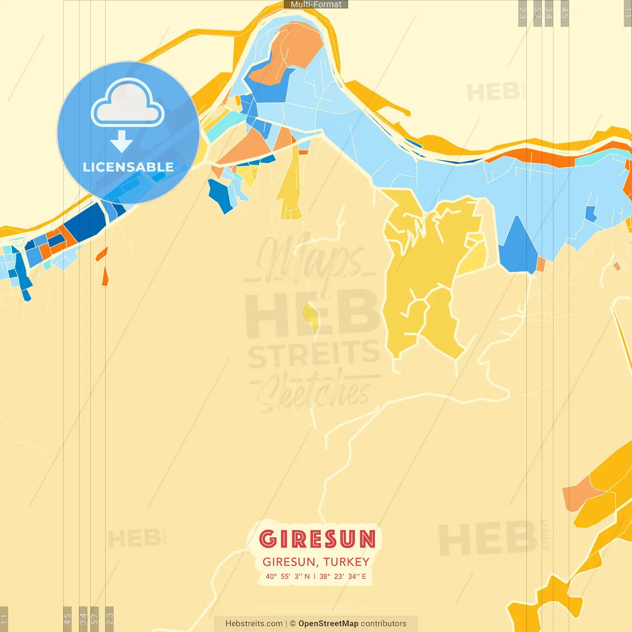 Giresun, Giresun, Turkey blue and orange vector art map template