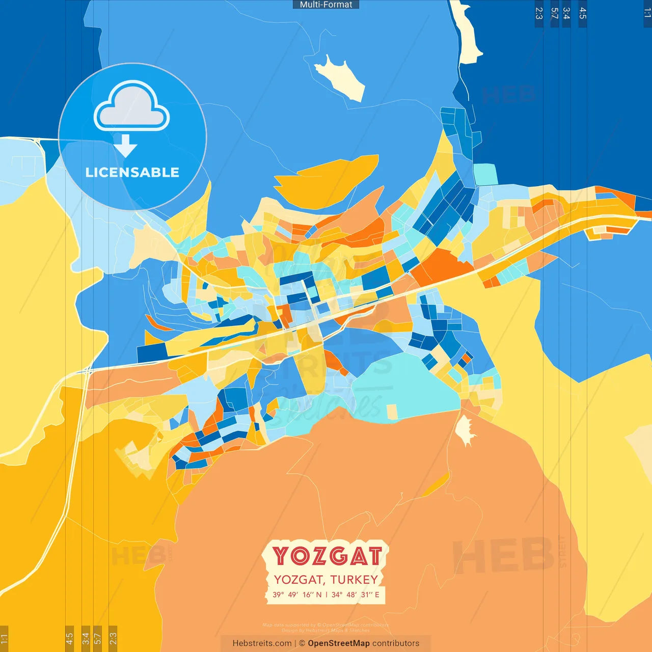 Yozgat, Yozgat, Turkey blue and orange vector art map template