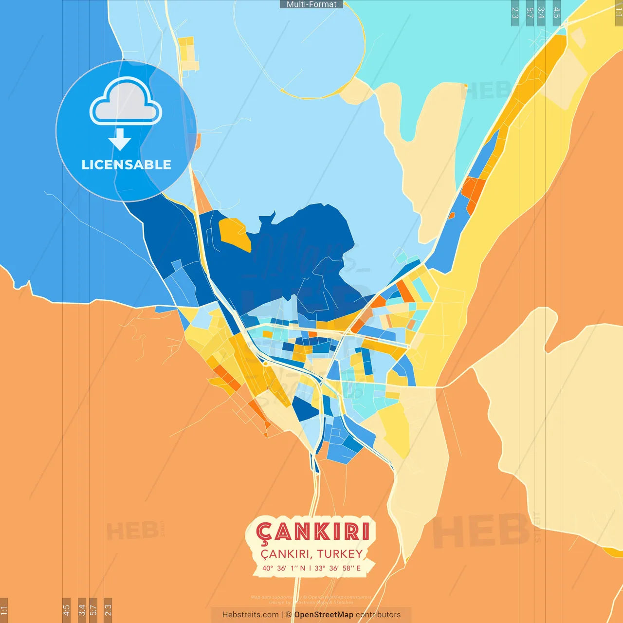 Çankırı, Çankırı, Turkey blue and orange vector art map template