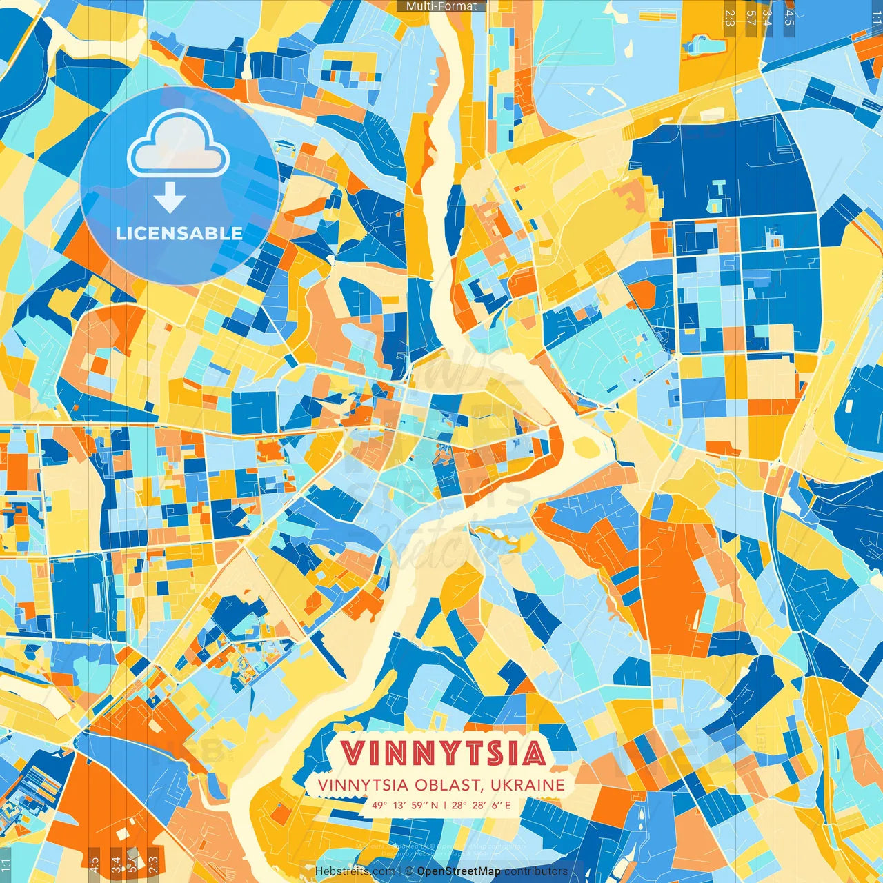 Vinnytsia, Vinnytsia Oblast, Ukraine blue and orange vector art map template