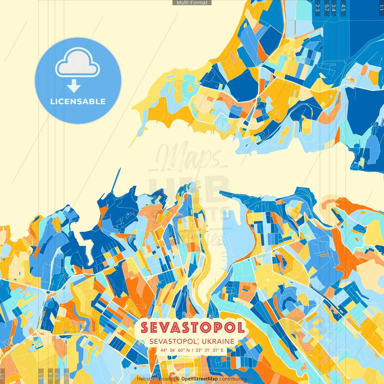 Sevastopol, Sevastopol, Ukraine blue and orange vector art map template