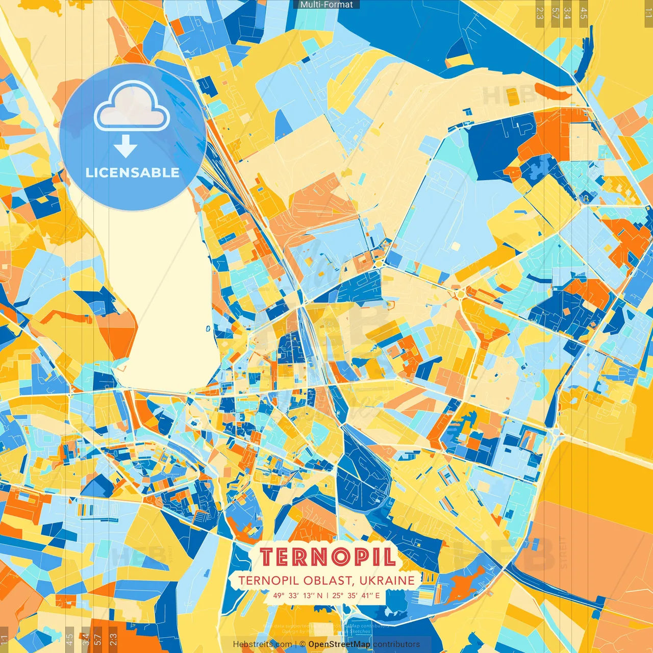 Ternopil, Ternopil Oblast, Ukraine blue and orange vector art map template
