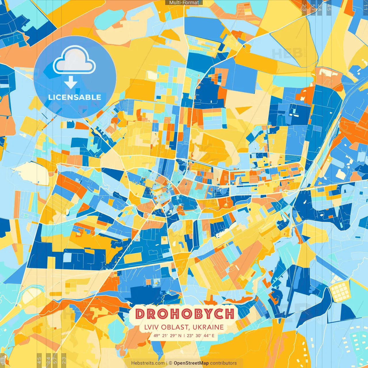 Drohobych, Lviv Oblast, Ukraine blue and orange vector art map template