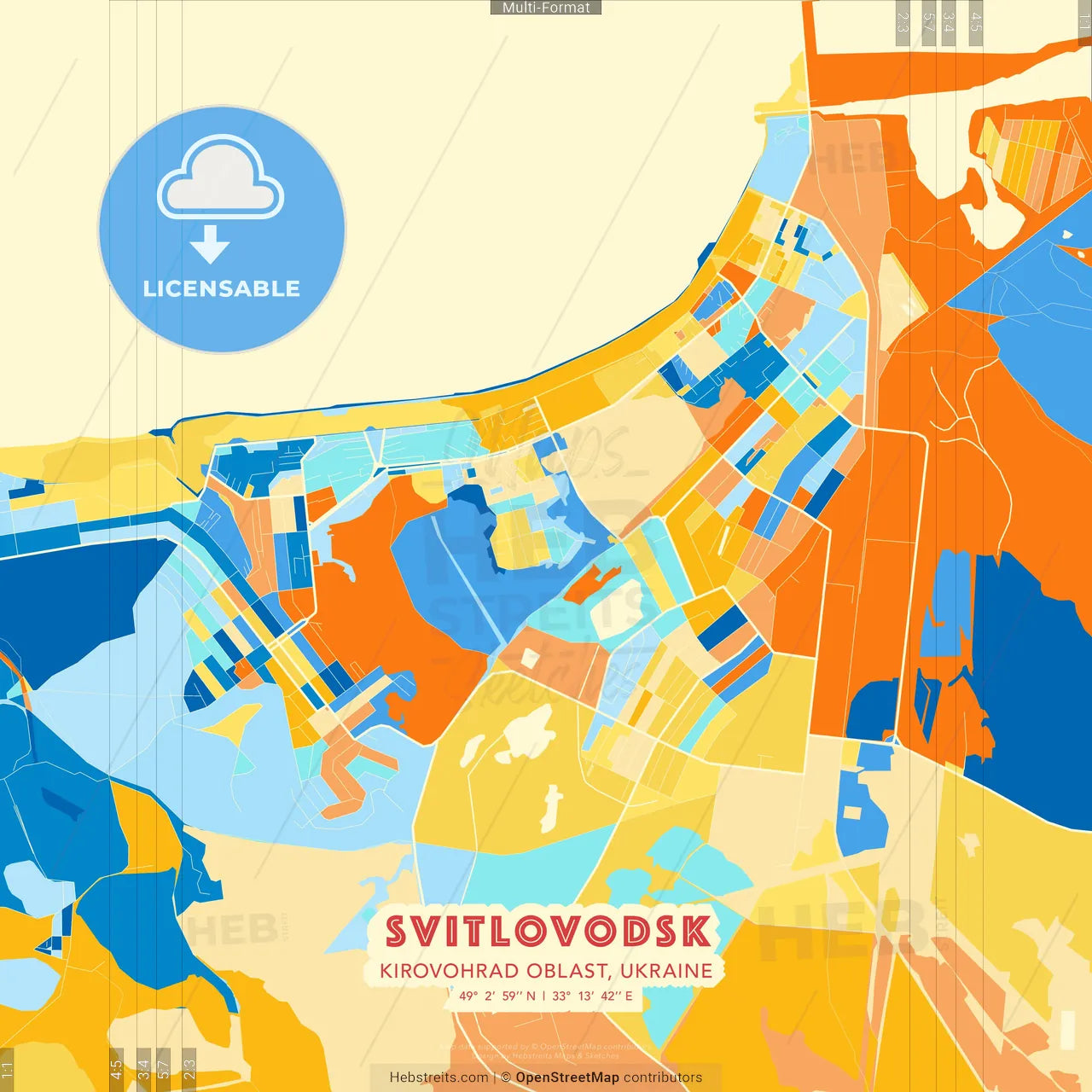 Svitlovodsk, Kirovohrad Oblast, Ukraine blue and orange vector art map template
