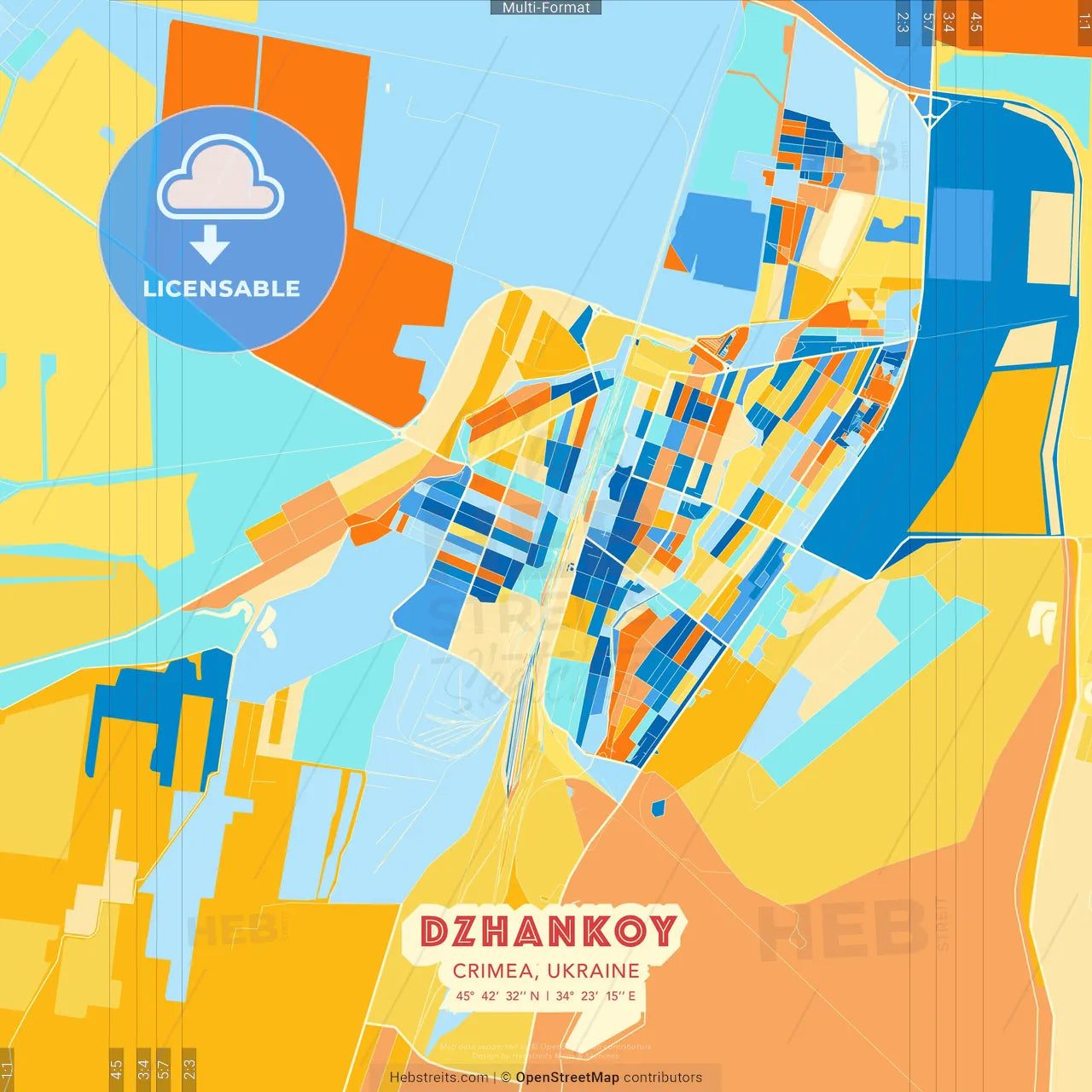 Dzhankoy, Crimea, Ukraine blue and orange vector art map template