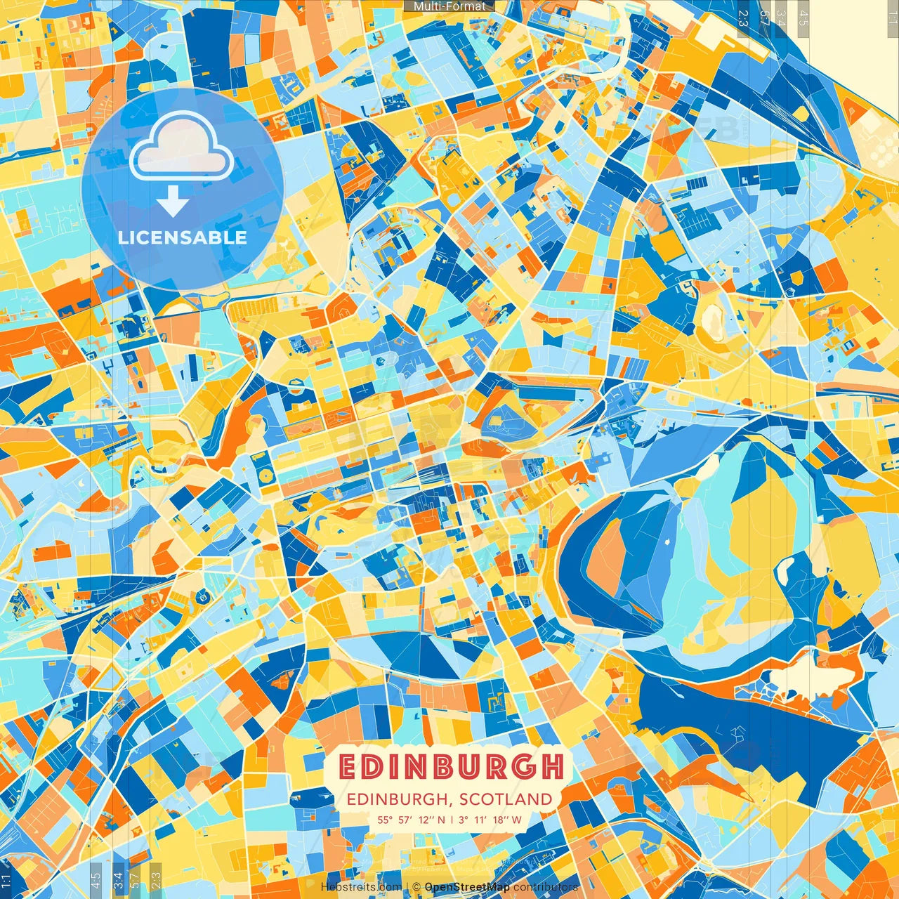 Edinburgh, Edinburgh, Scotland blue and orange vector art map template