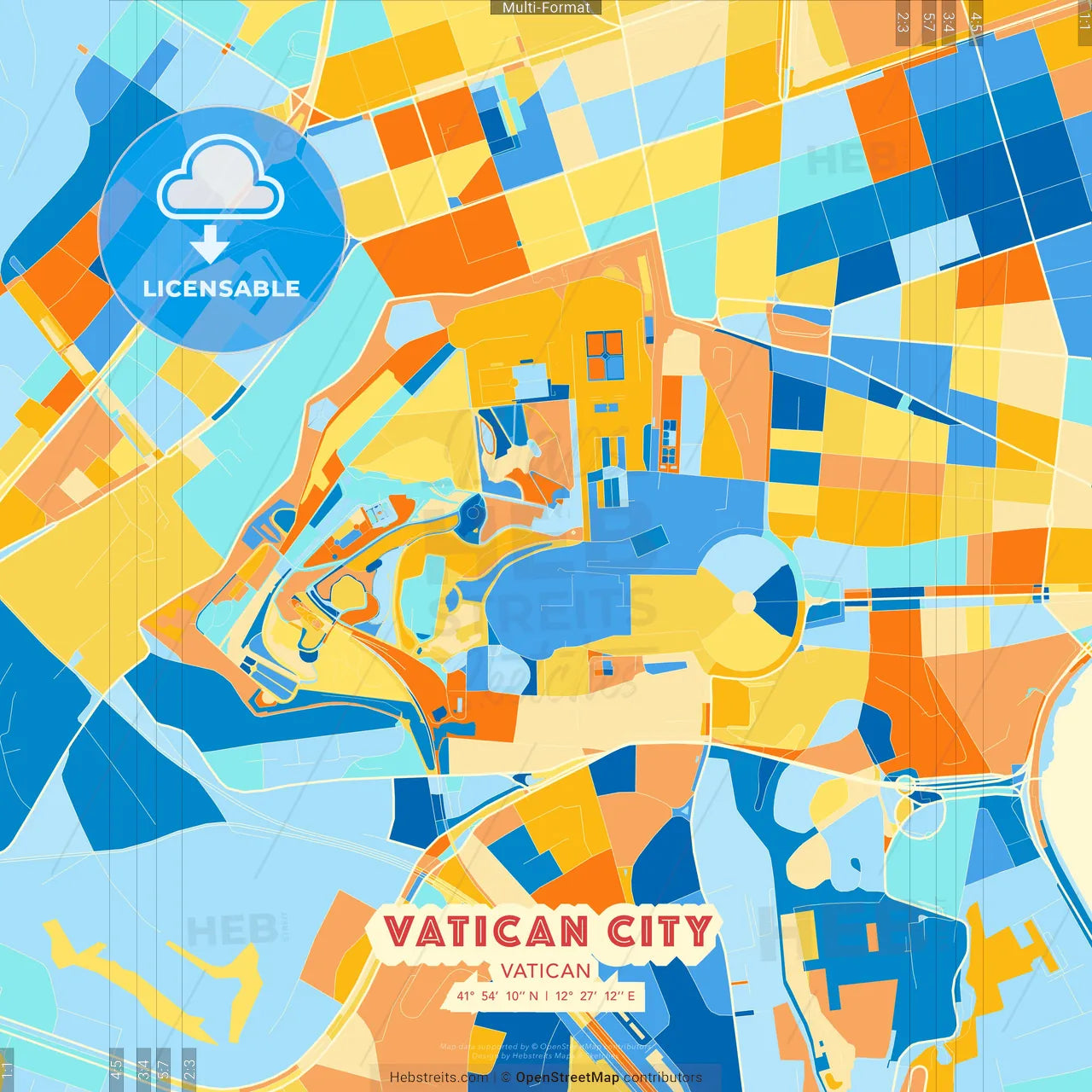 Vatican City, Vatican blue and orange vector art map template