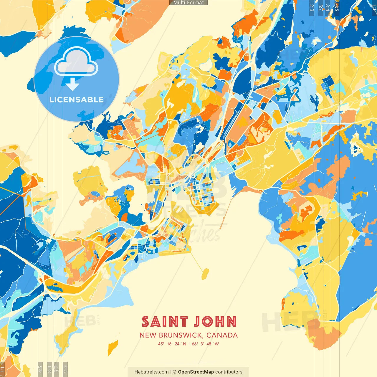Saint John, New Brunswick, Canada blue and orange vector art map template