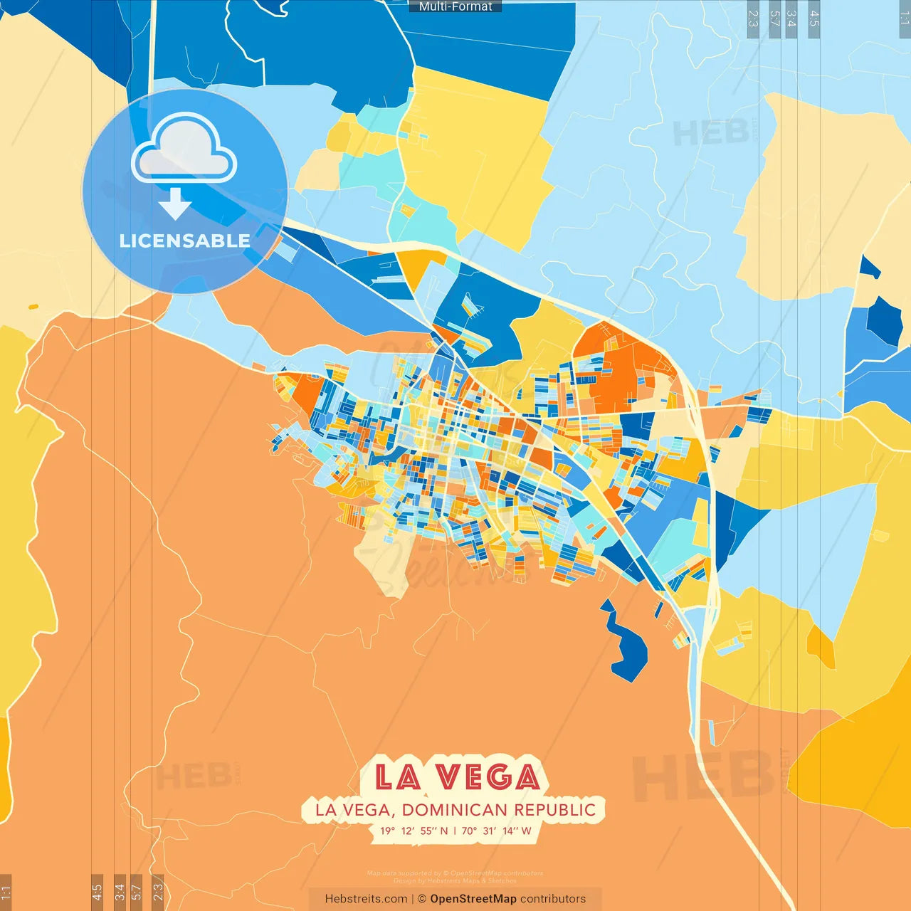 La Vega, La Vega, Dominican Republic blue and orange vector art map template