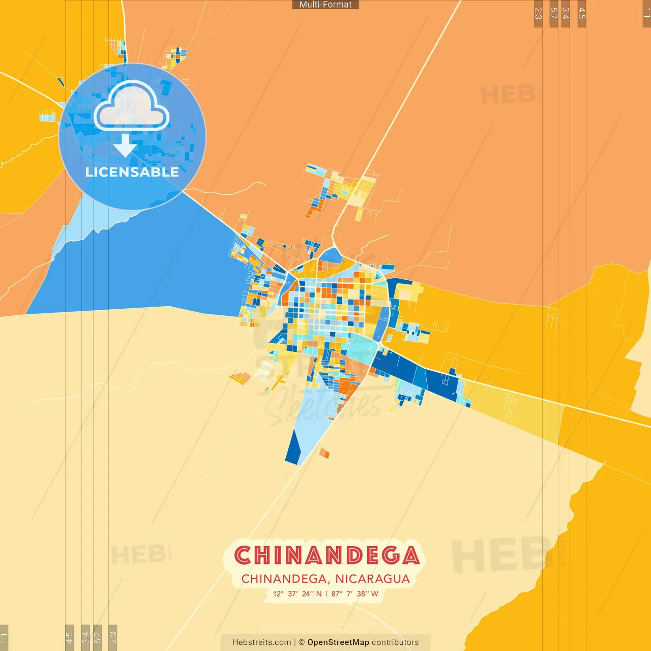 Chinandega, Chinandega, Nicaragua blue and orange vector art map template