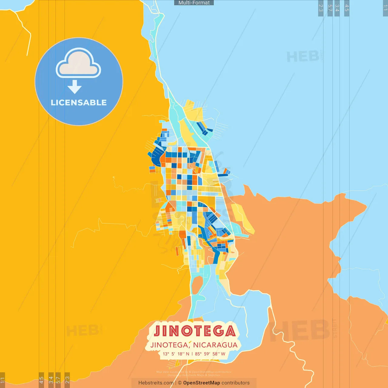 Jinotega, Jinotega, Nicaragua blue and orange vector art map template