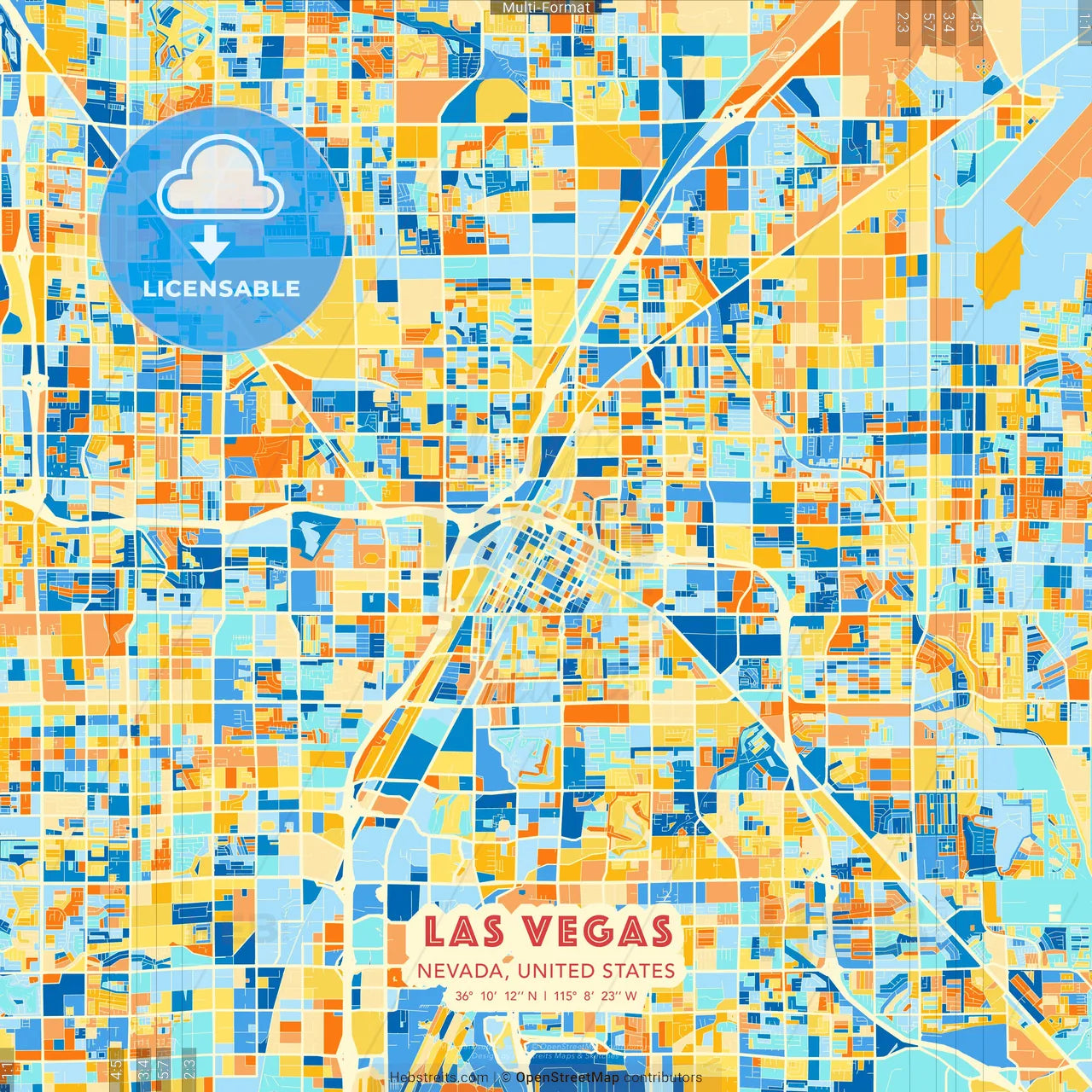Las Vegas, Nevada, United States blue and orange vector art map template