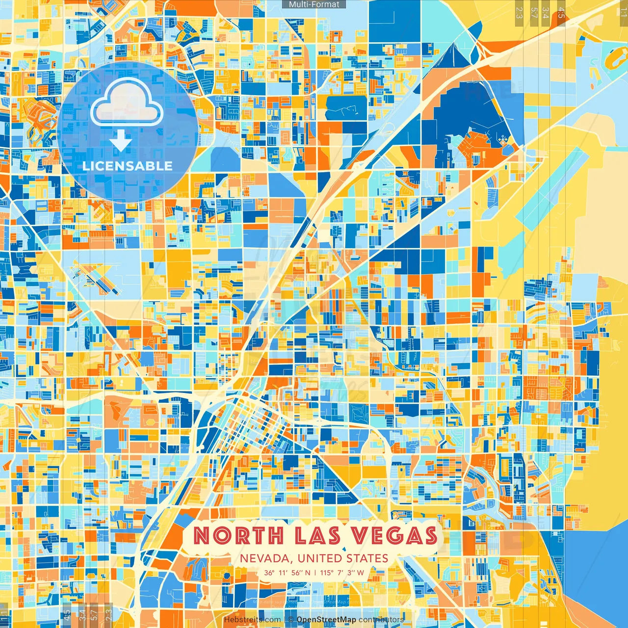 North Las Vegas, Nevada, United States blue and orange vector art map template