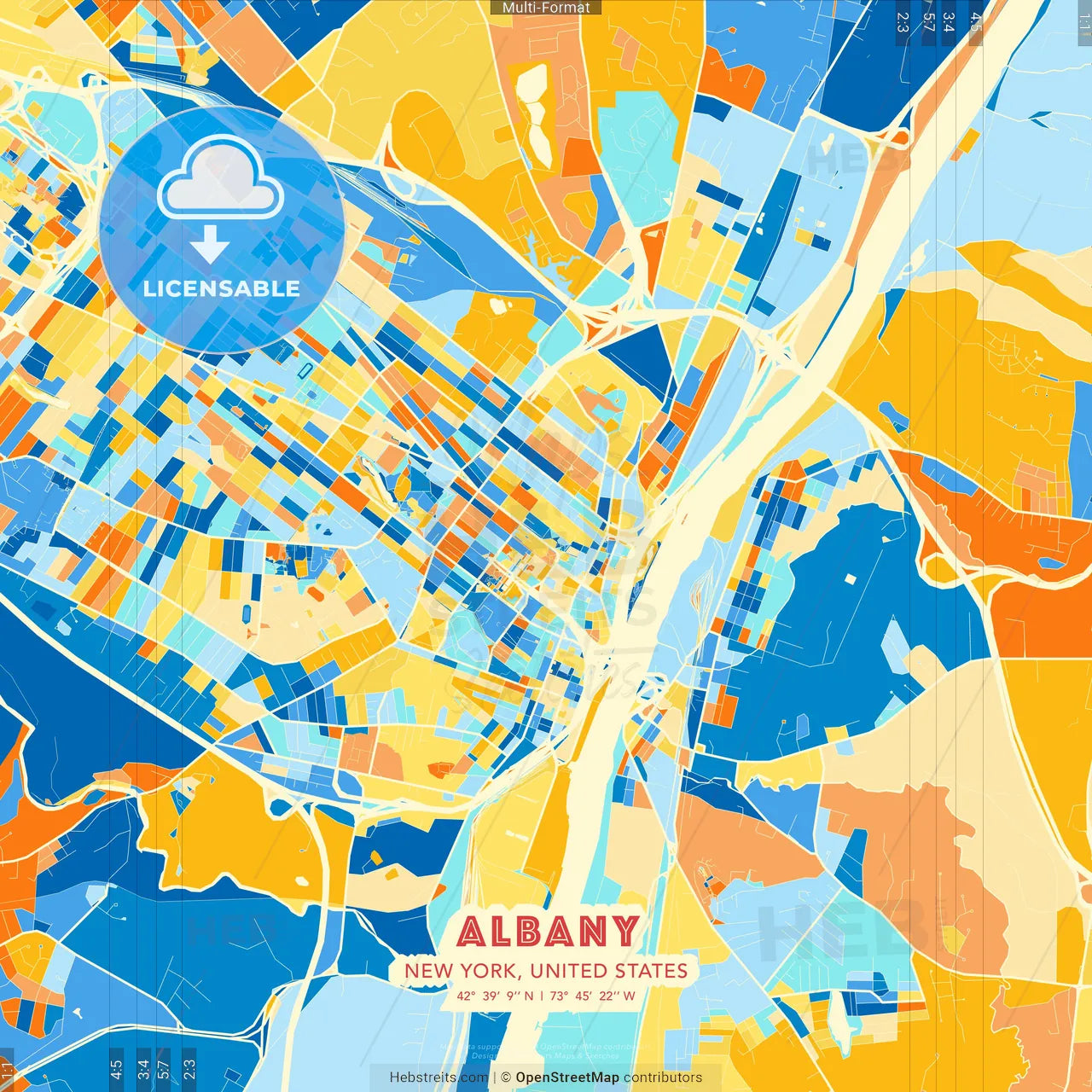 Albany, New York, United States blue and orange vector art map template