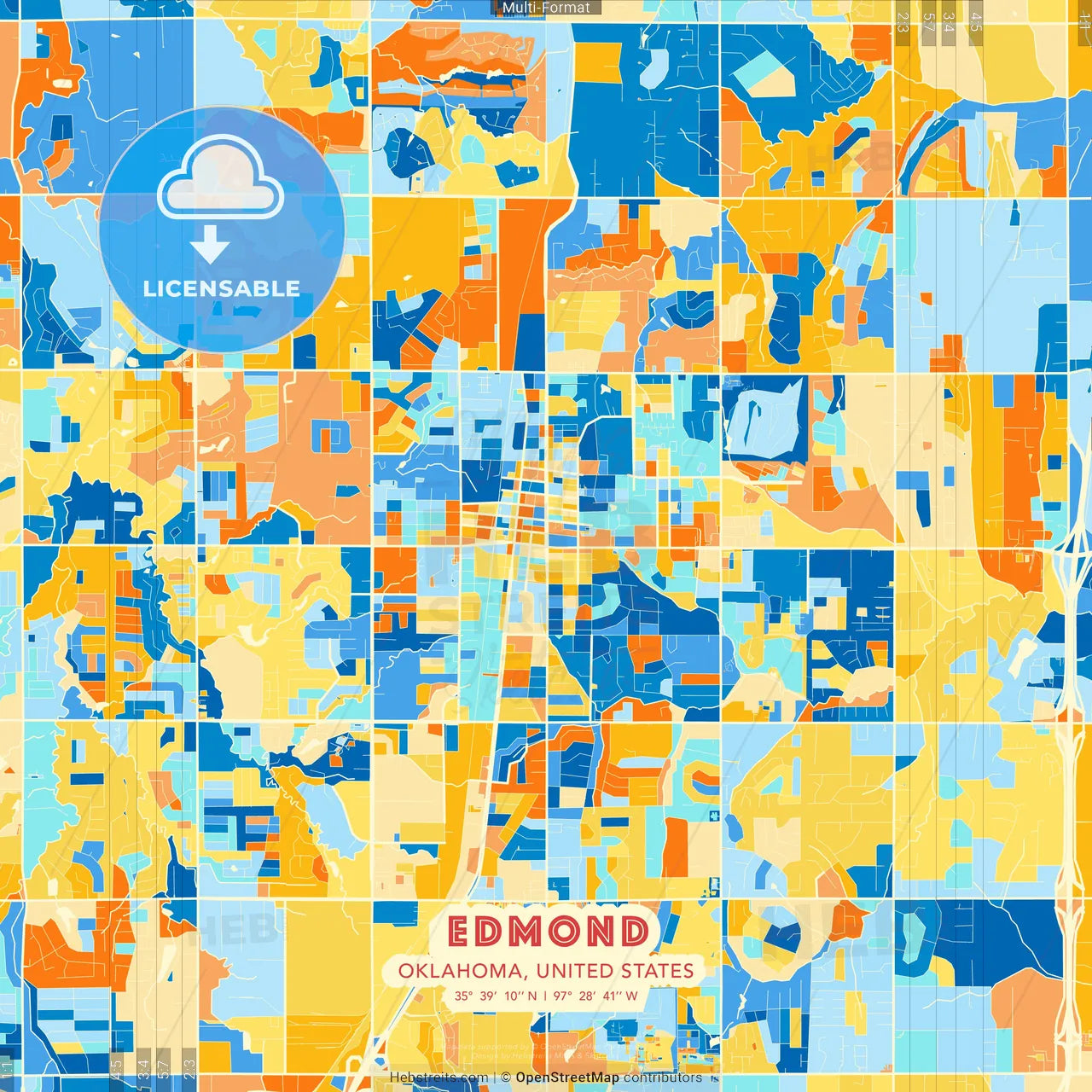 Edmond, Oklahoma, United States blue and orange vector art map template