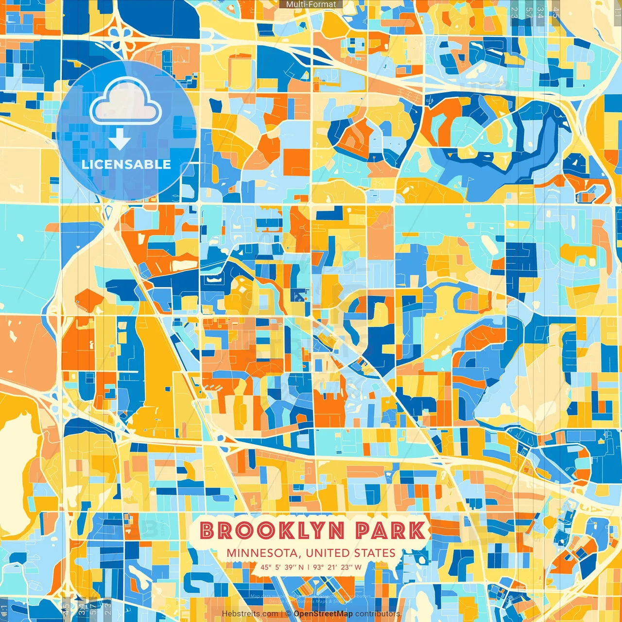 Brooklyn Park, Minnesota, United States blue and orange vector art map template