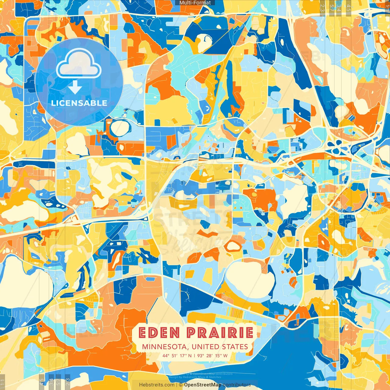 Eden Prairie, Minnesota, United States blue and orange vector art map template