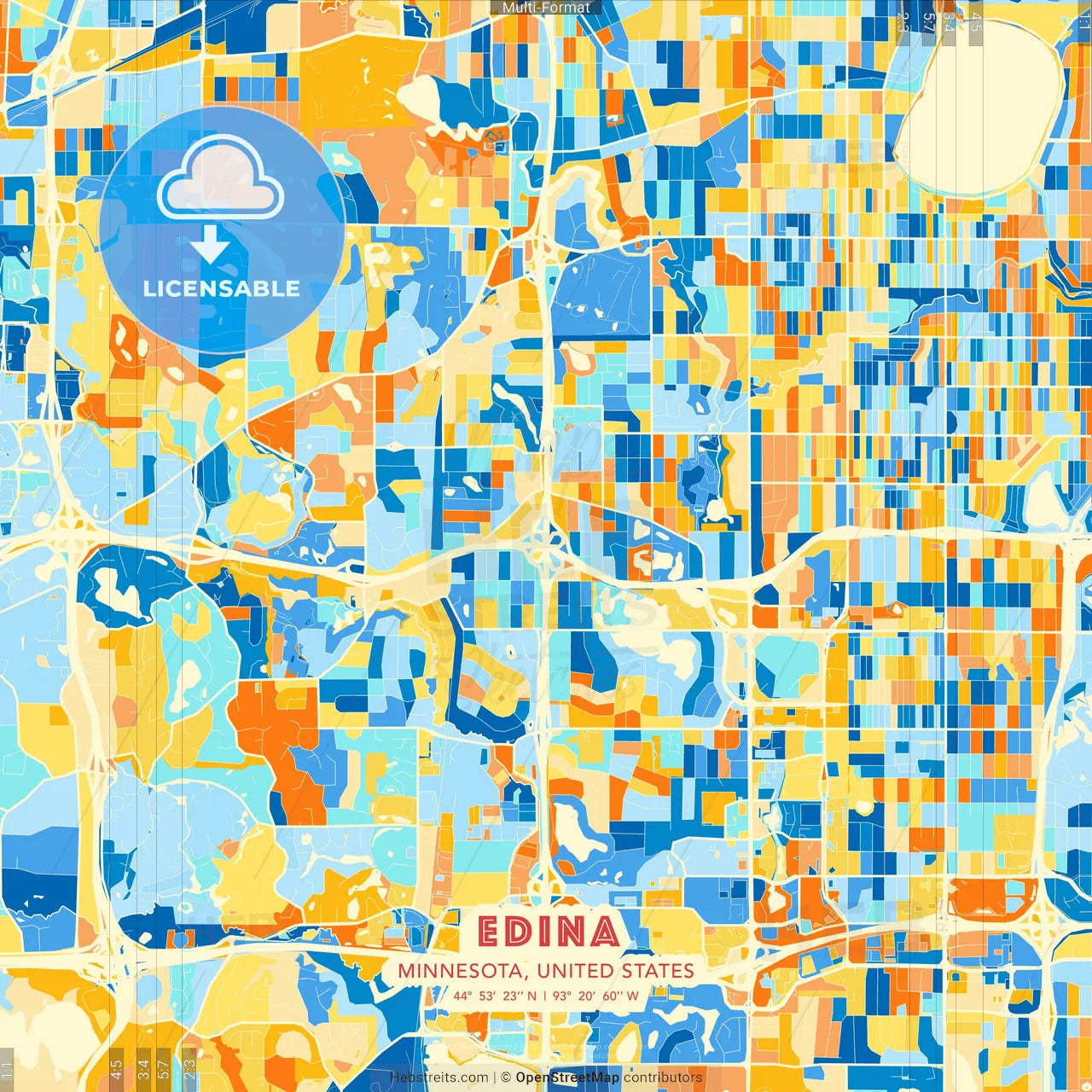 Edina, Minnesota, United States blue and orange vector art map template