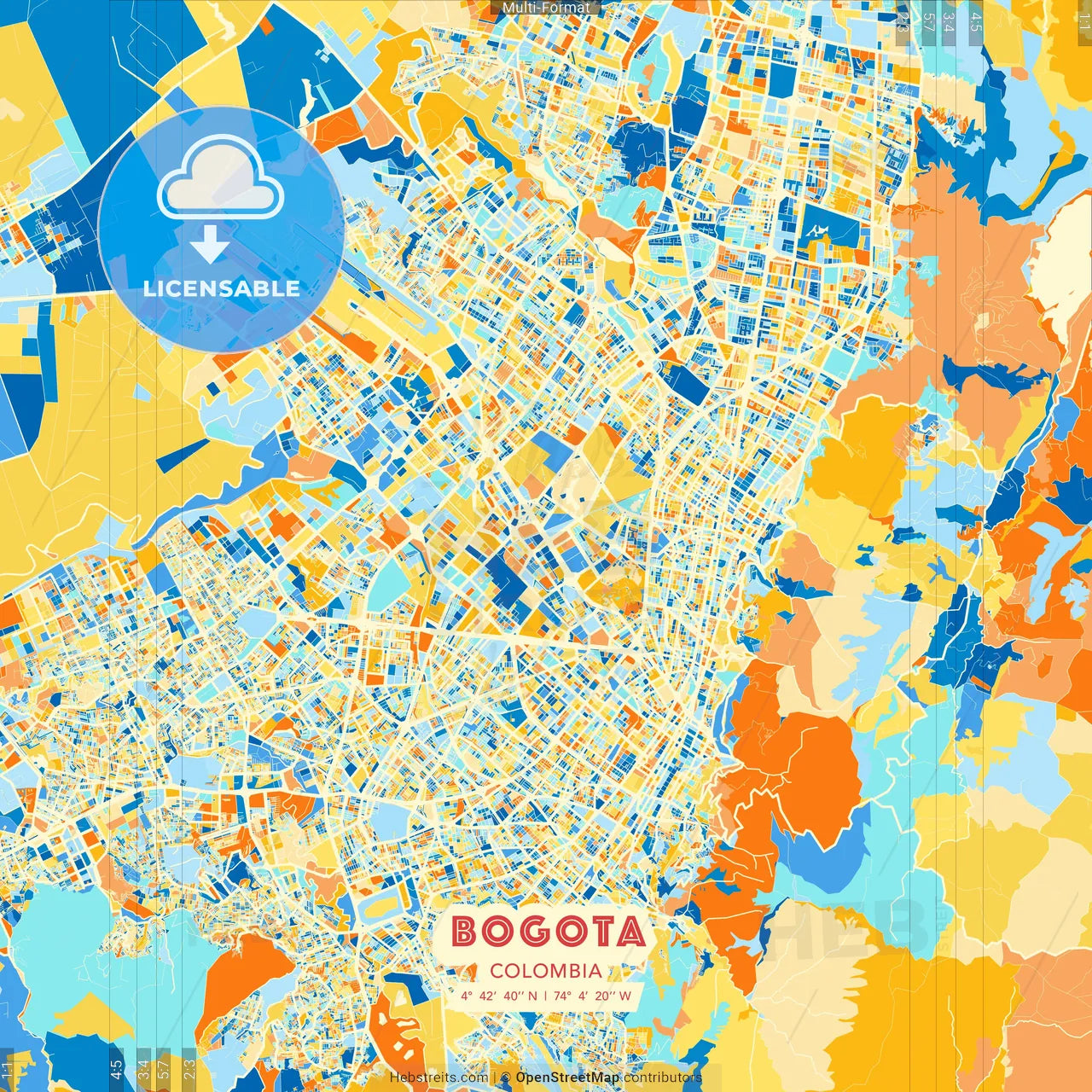 Bogota, Colombia blue and orange vector art map template