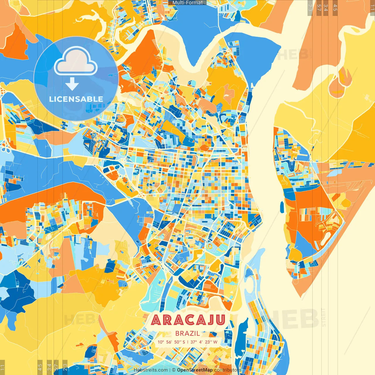 Aracaju, Brazil blue and orange vector art map template