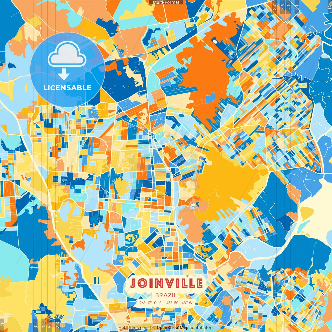 Joinville, Brazil blue and orange vector art map template