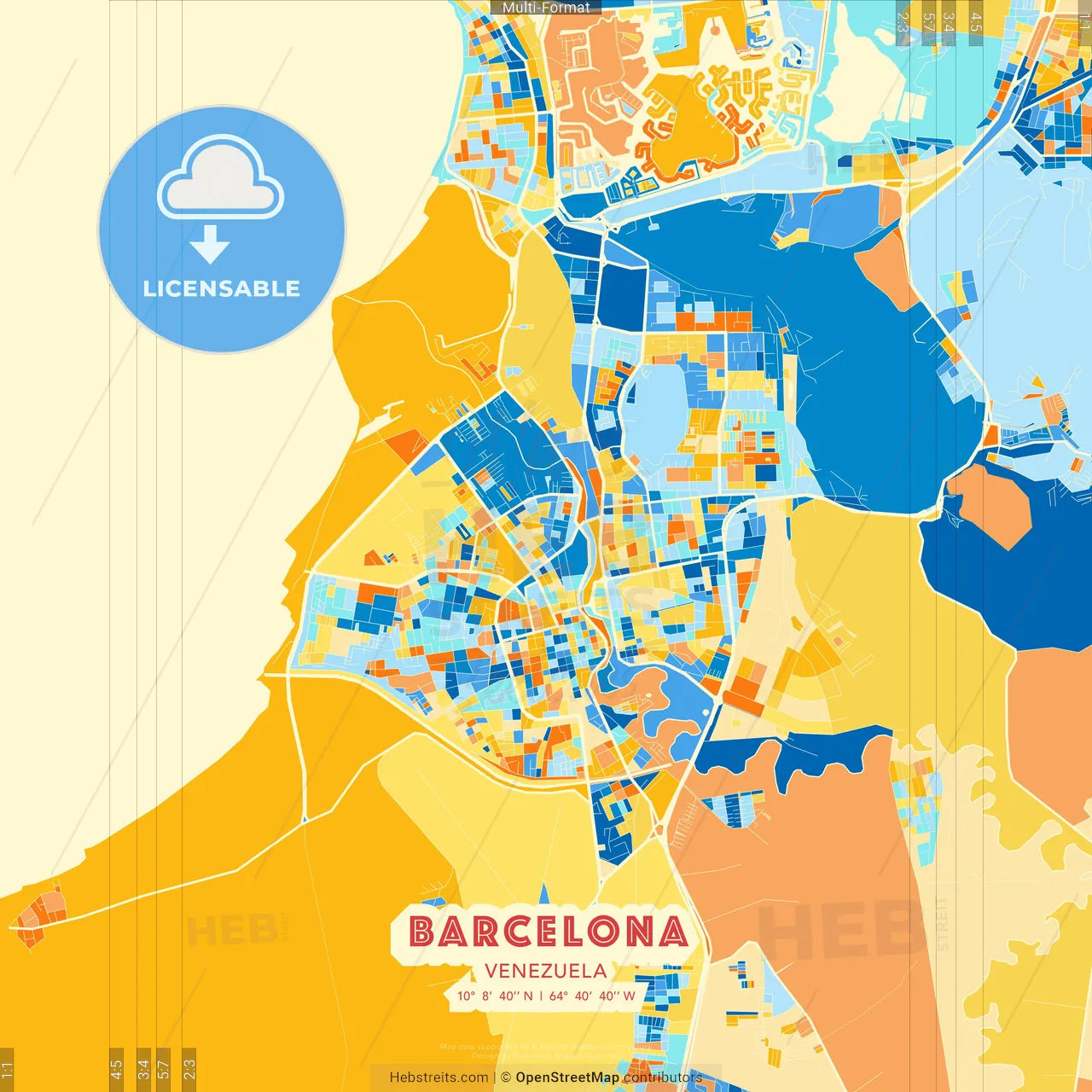 Barcelona, Venezuela blue and orange vector art map template