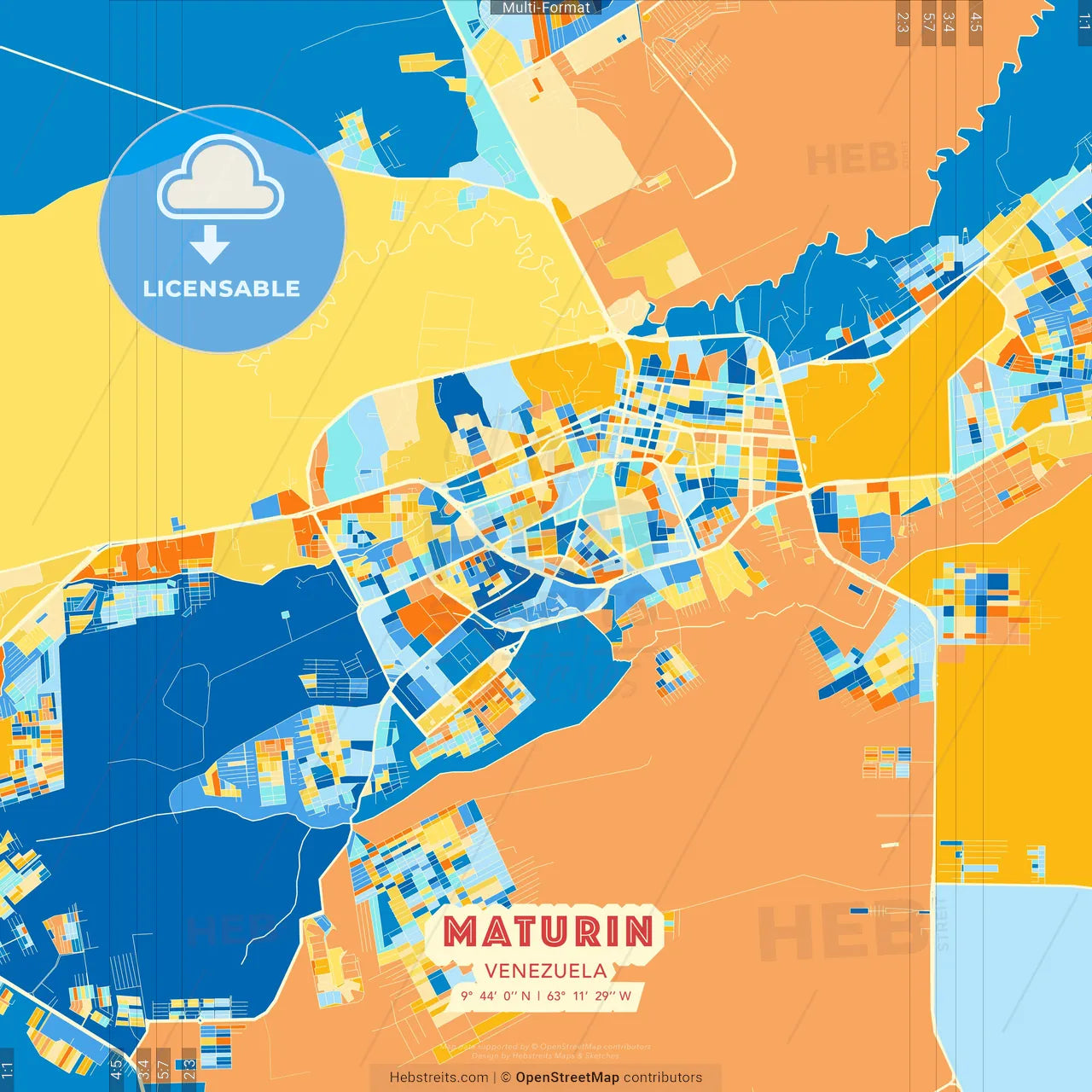 Maturin, Venezuela blue and orange vector art map template