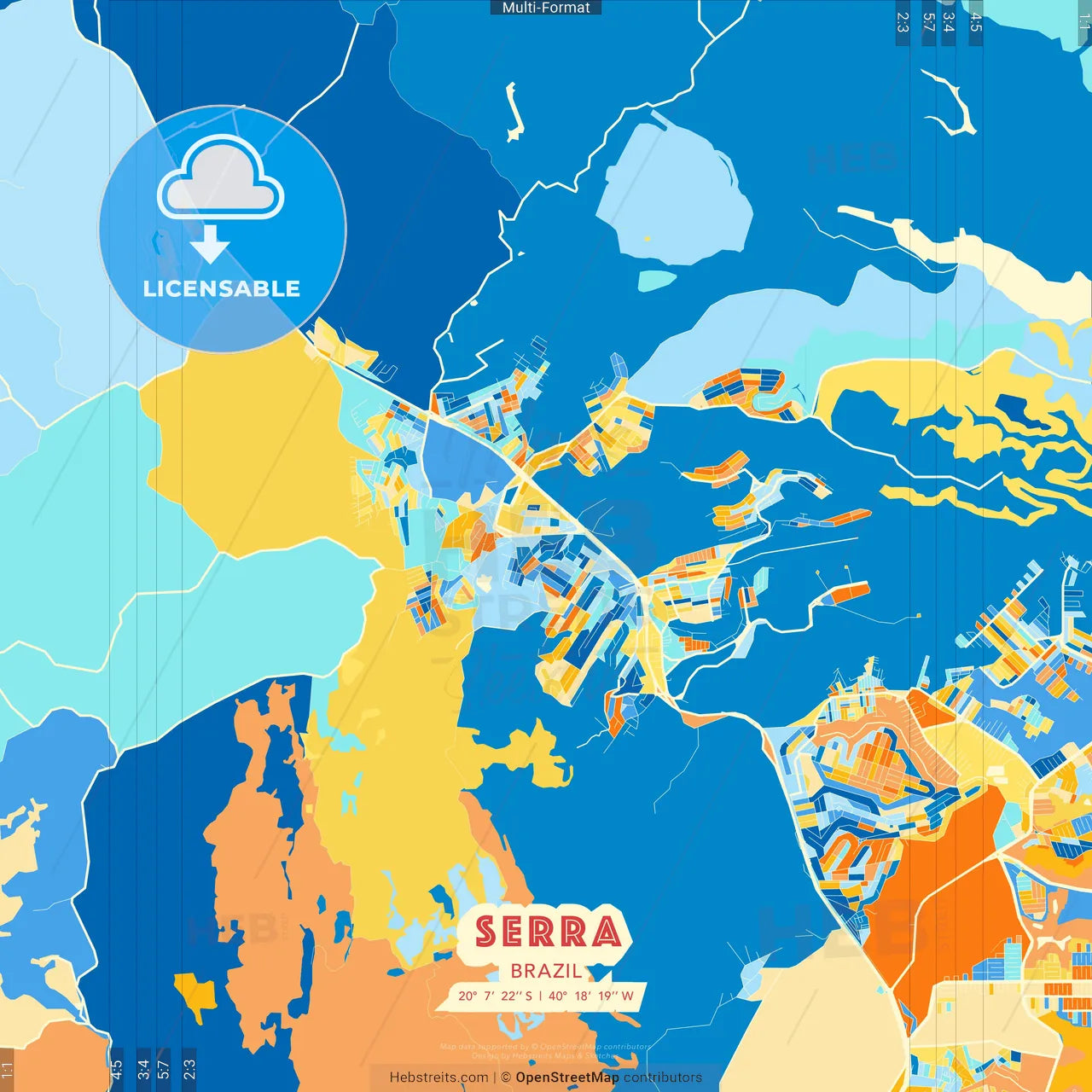Serra, Brazil blue and orange vector art map template
