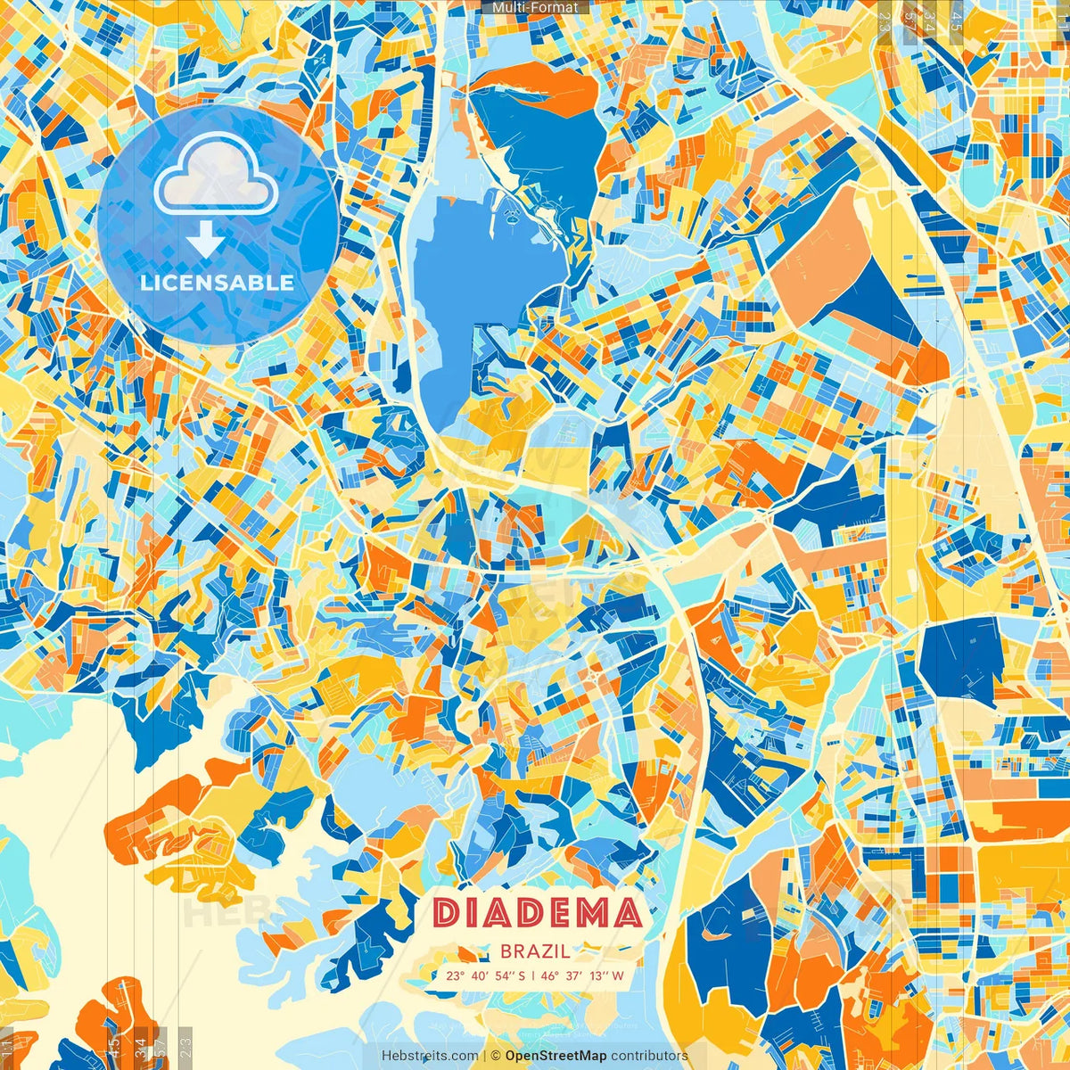 Diadema, Brazil blue and orange vector art map template