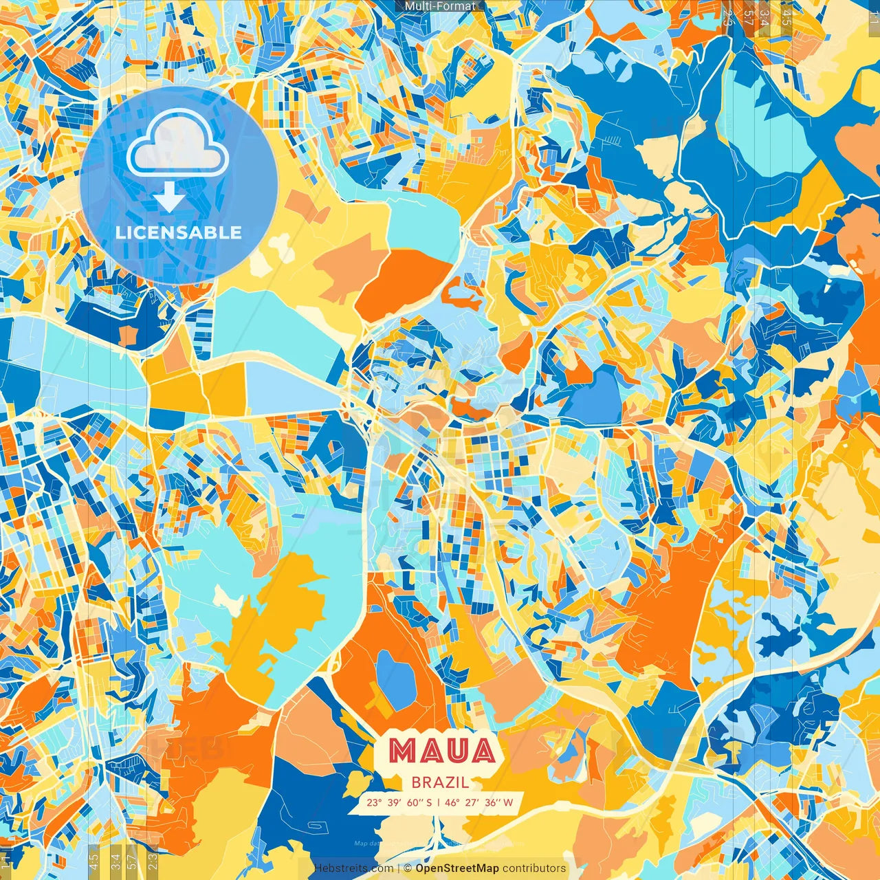 Maua, Brazil blue and orange vector art map template