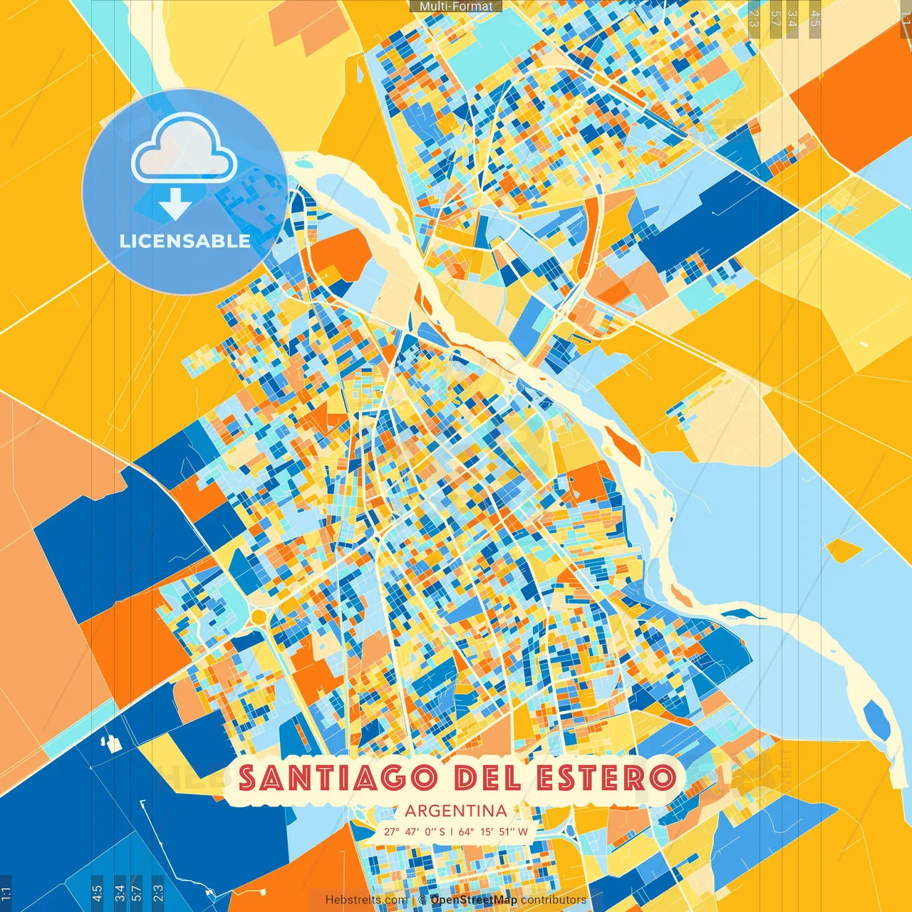 Santiago del Estero, Argentina blue and orange vector art map template