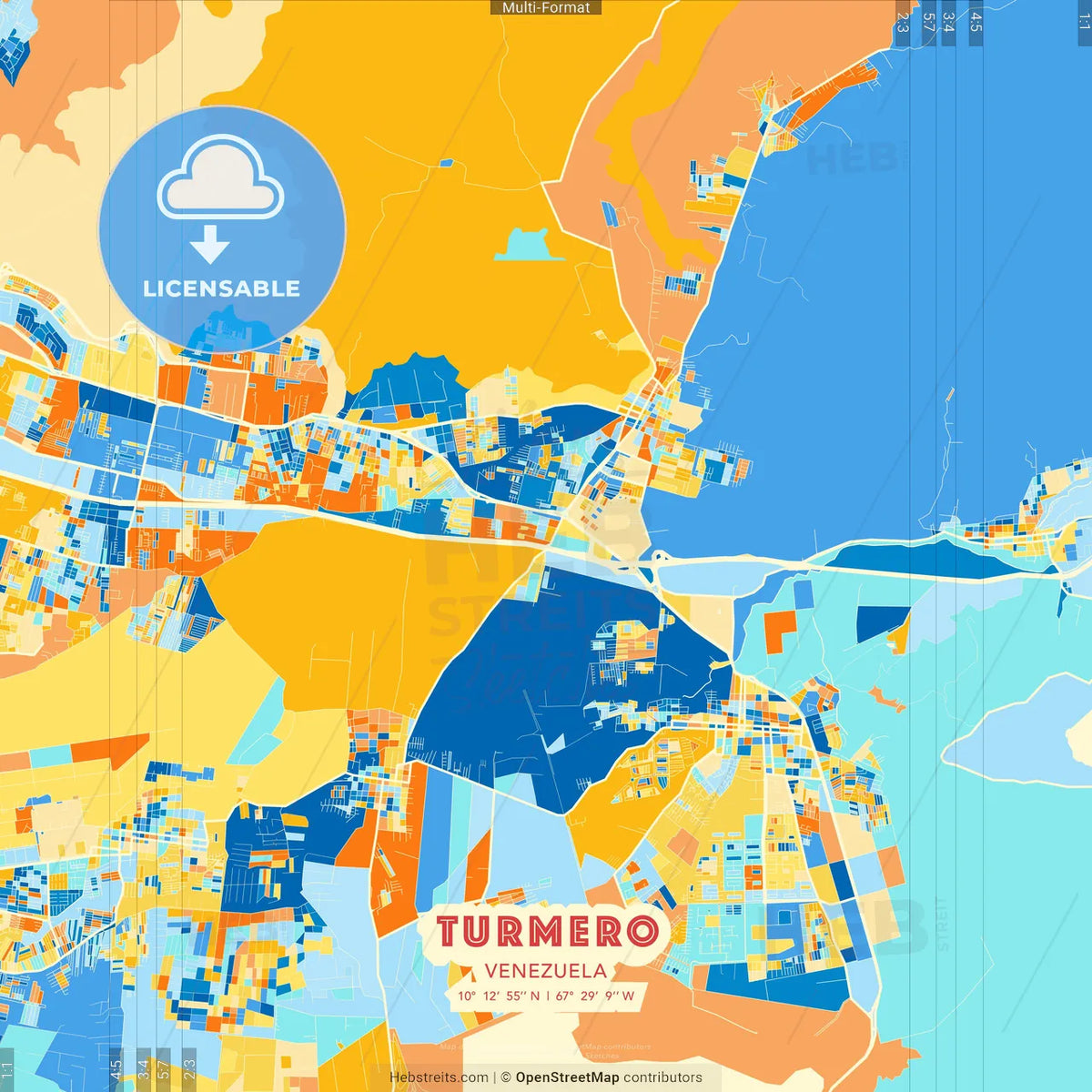 Turmero, Venezuela blue and orange vector art map template