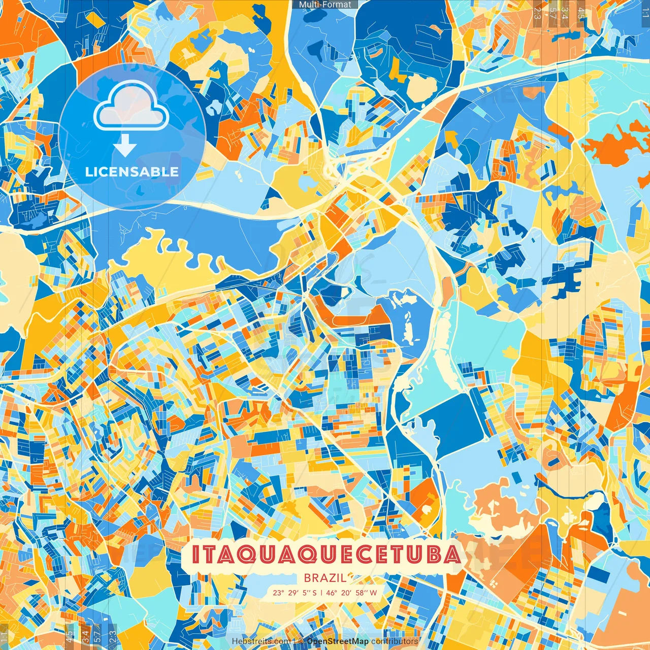 Itaquaquecetuba, Brazil blue and orange vector art map template