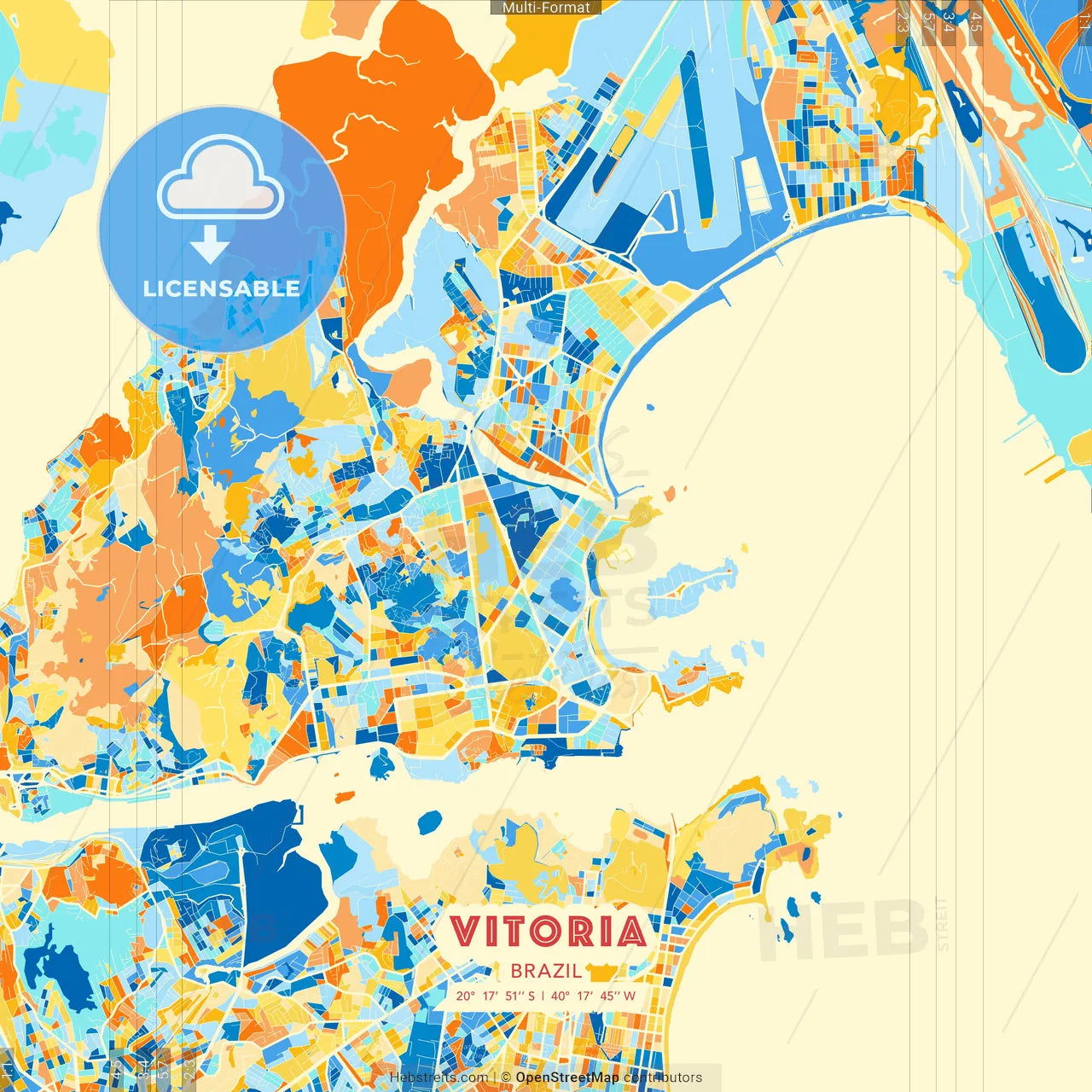 Vitoria, Brazil blue and orange vector art map template