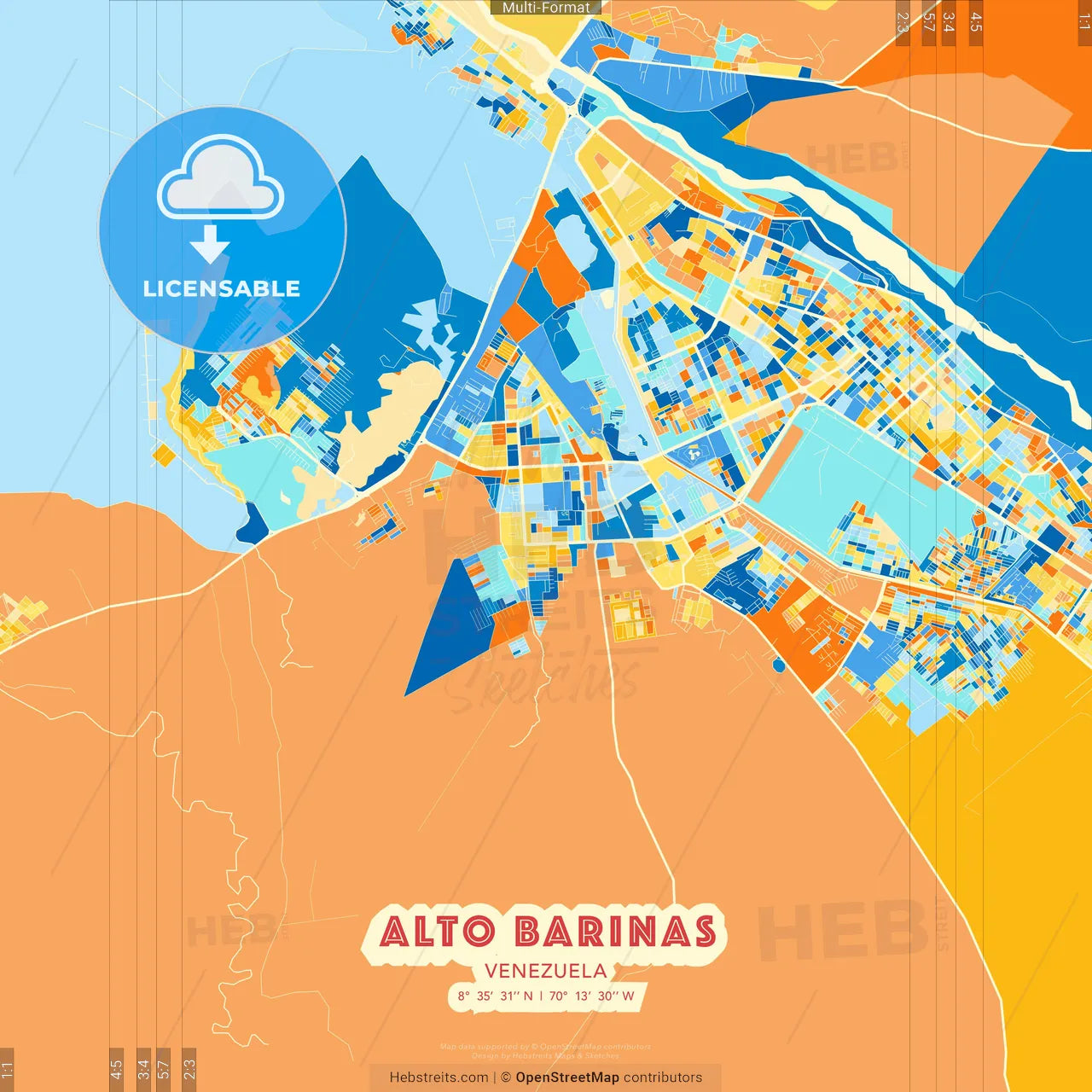 Alto Barinas, Venezuela blue and orange vector art map template