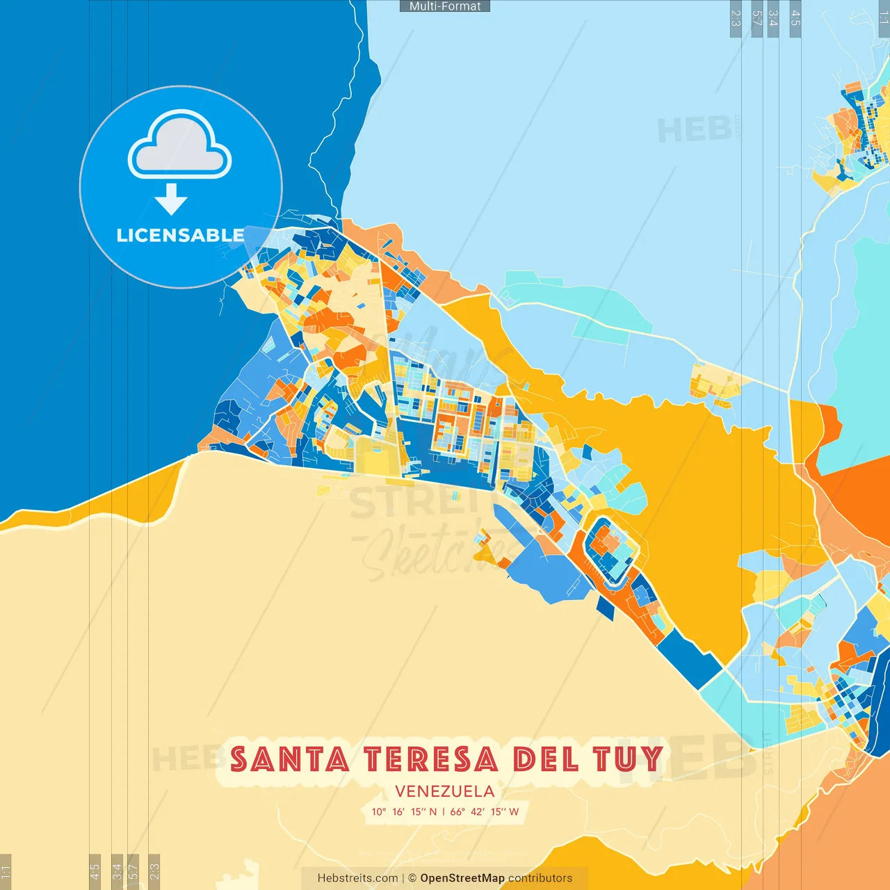 Santa Teresa del Tuy, Venezuela blue and orange vector art map template