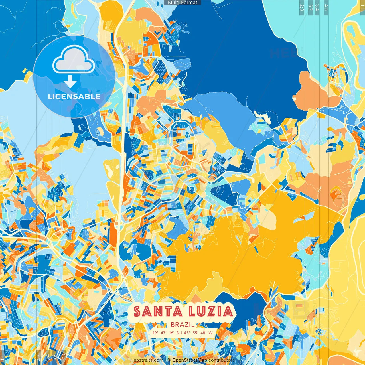 Santa Luzia, Brazil blue and orange vector art map template