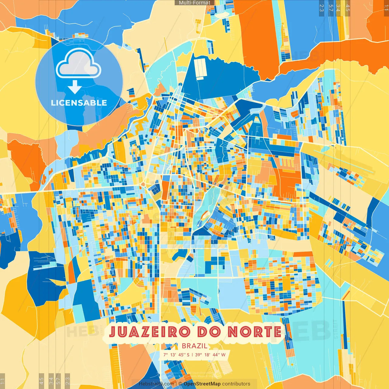 Juazeiro do Norte, Brazil blue and orange vector art map template