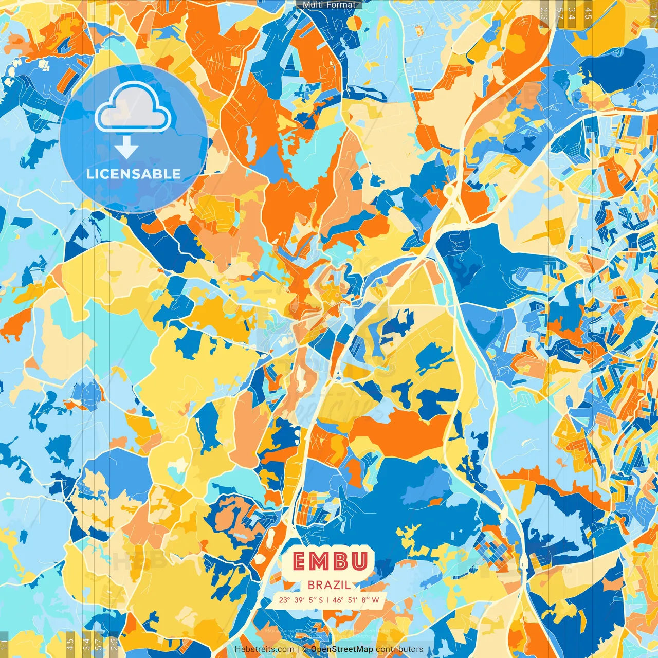 Embu, Brazil blue and orange vector art map template