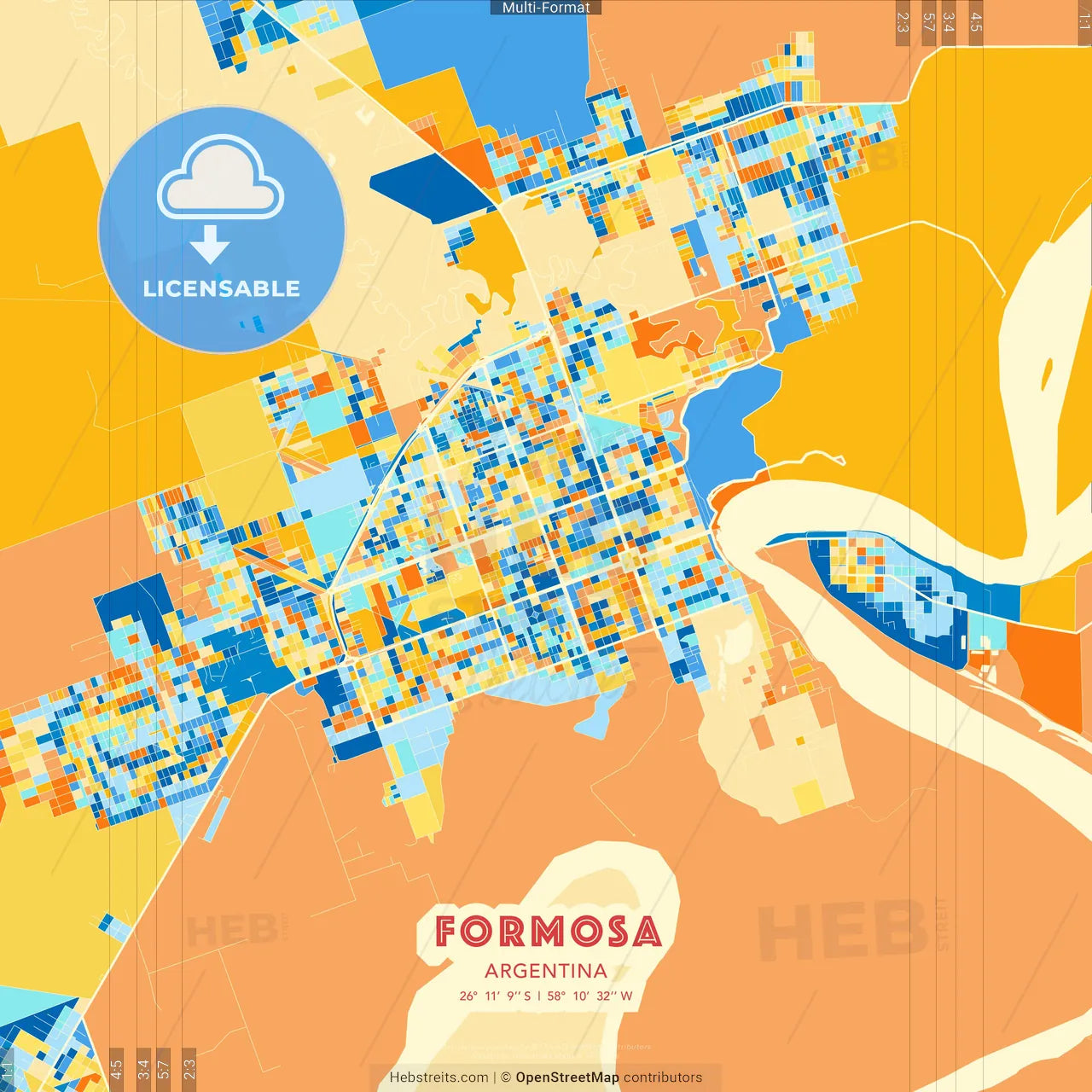 Formosa, Argentina blue and orange vector art map template