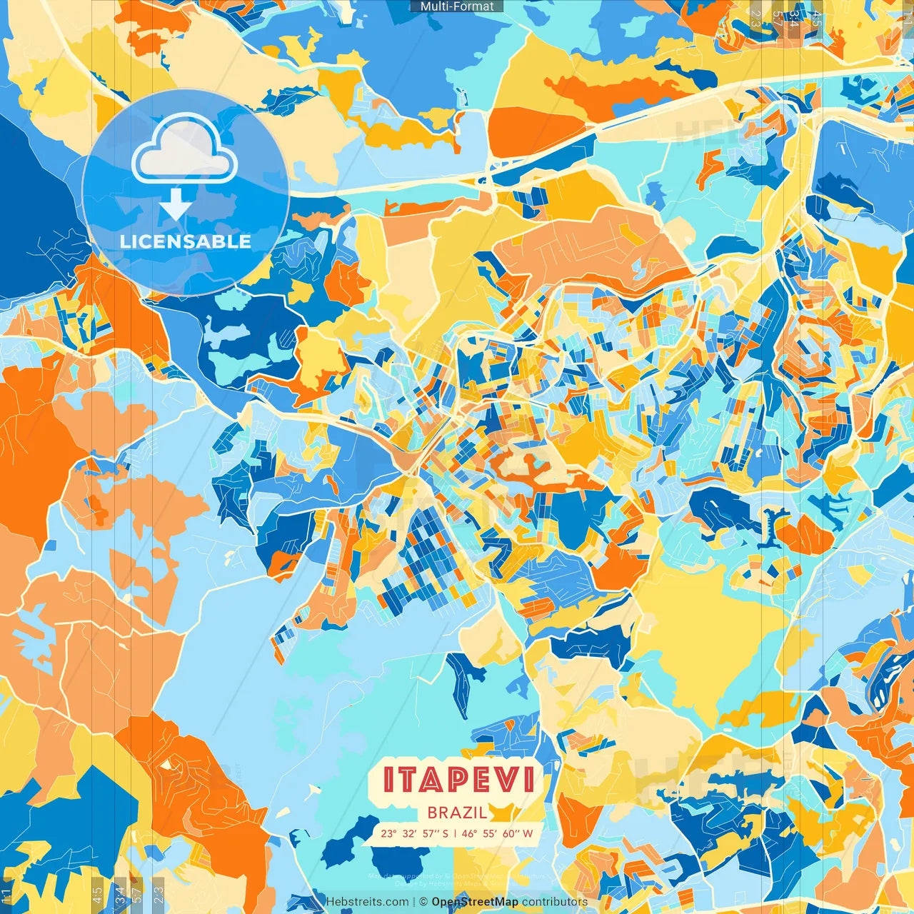 Itapevi, Brazil blue and orange vector art map template